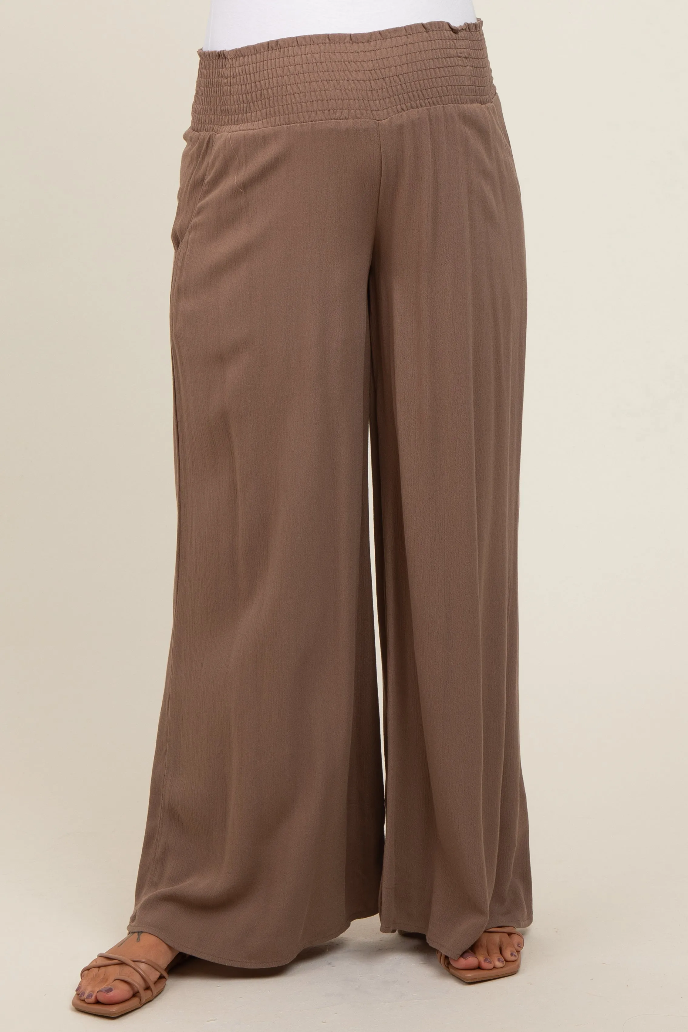 Mocha Wide Smock Waist Maternity Pants sold by Pinkblush product image thumbnail 2
