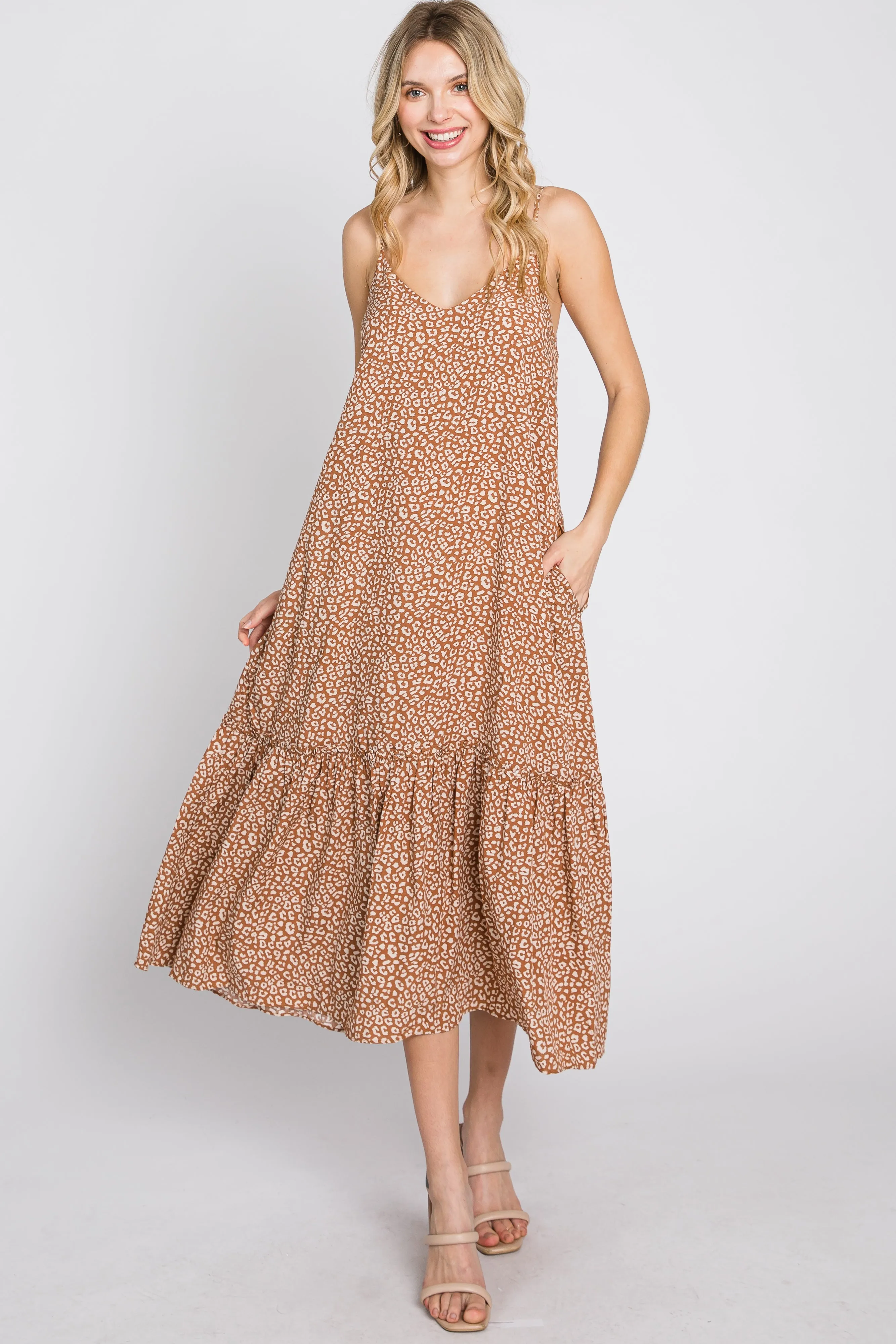 Camel Animal Print Ruffle Hem Midi Dress sold by Pinkblush product image thumbnail 3