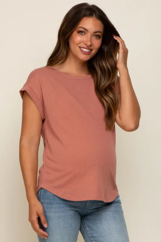 Rust Short Dolman Sleeve Maternity Top sold by Pinkblush