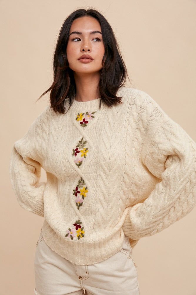 Vanilla Floral Embroidered Sweater sold by Pinkblush