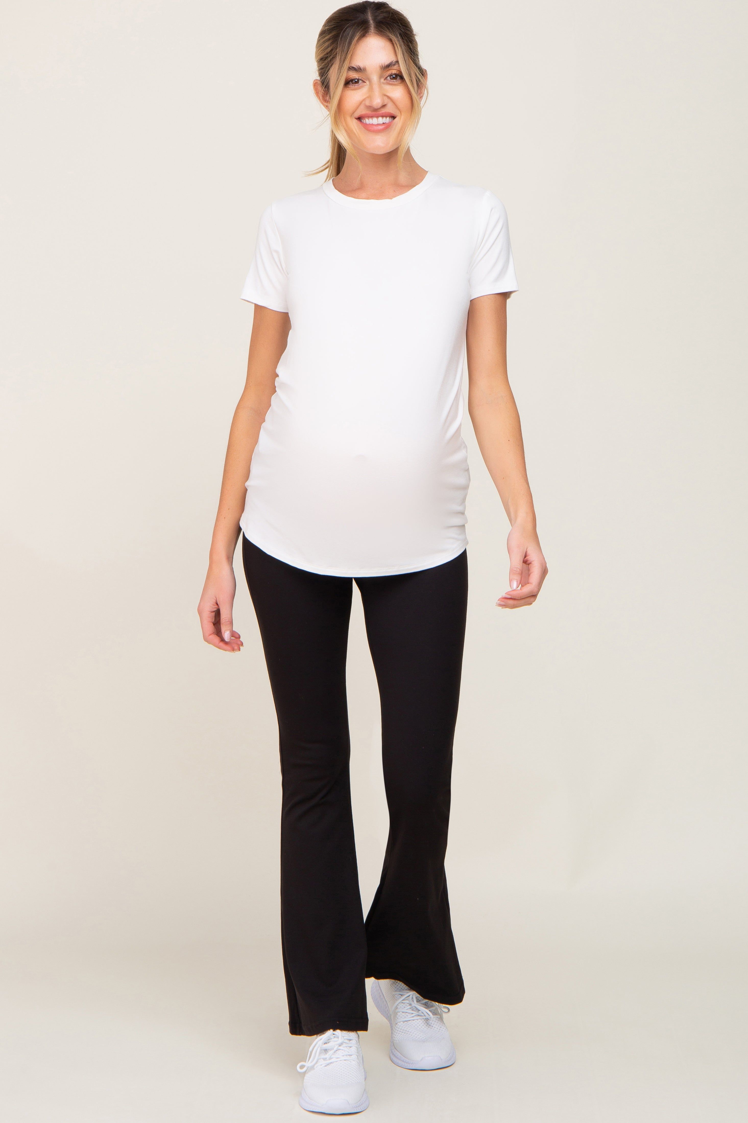 Black Foldover Maternity Flare Leggings sold by Pinkblush