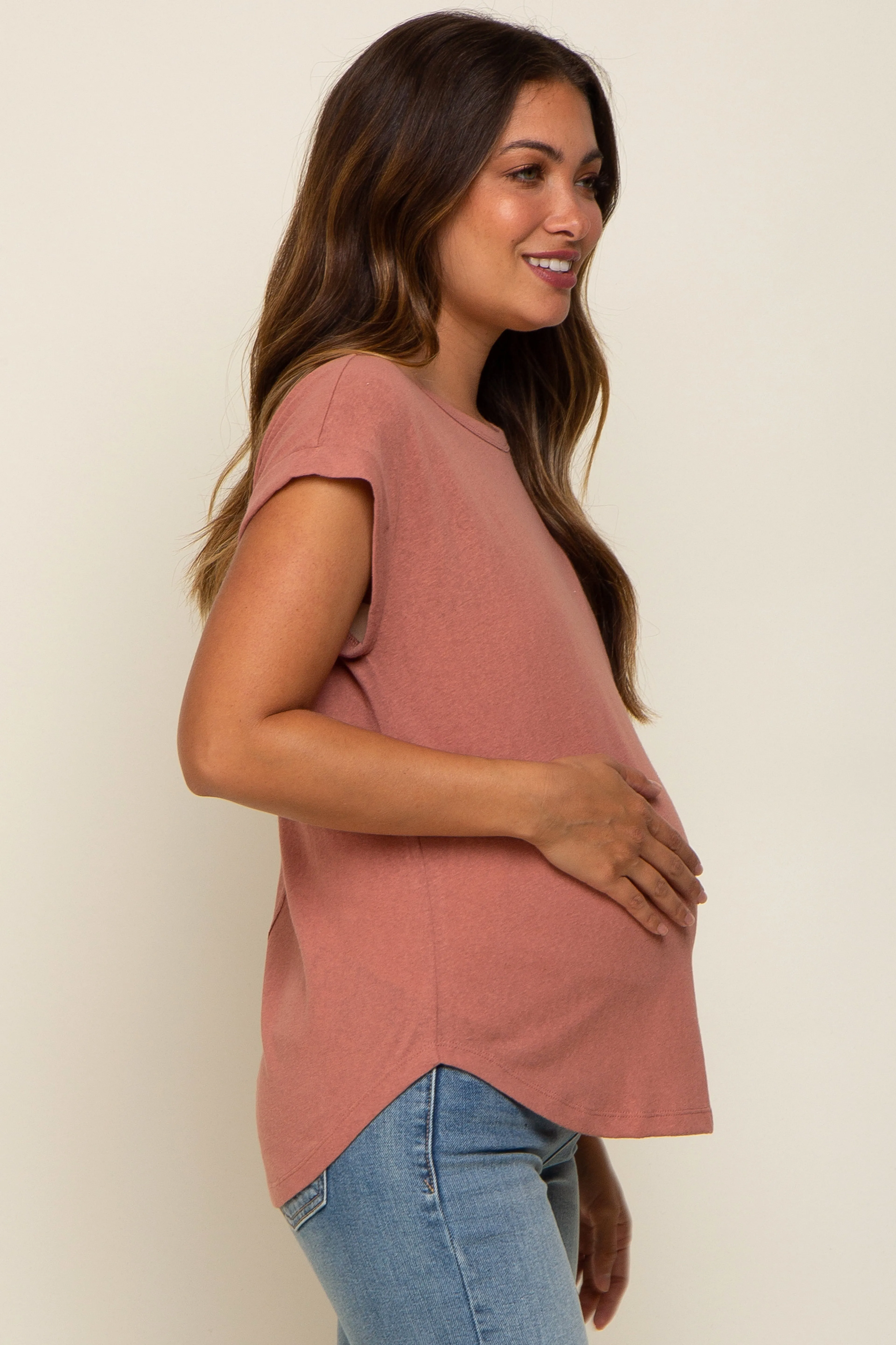 Rust Short Dolman Sleeve Maternity Top sold by Pinkblush product image thumbnail 2