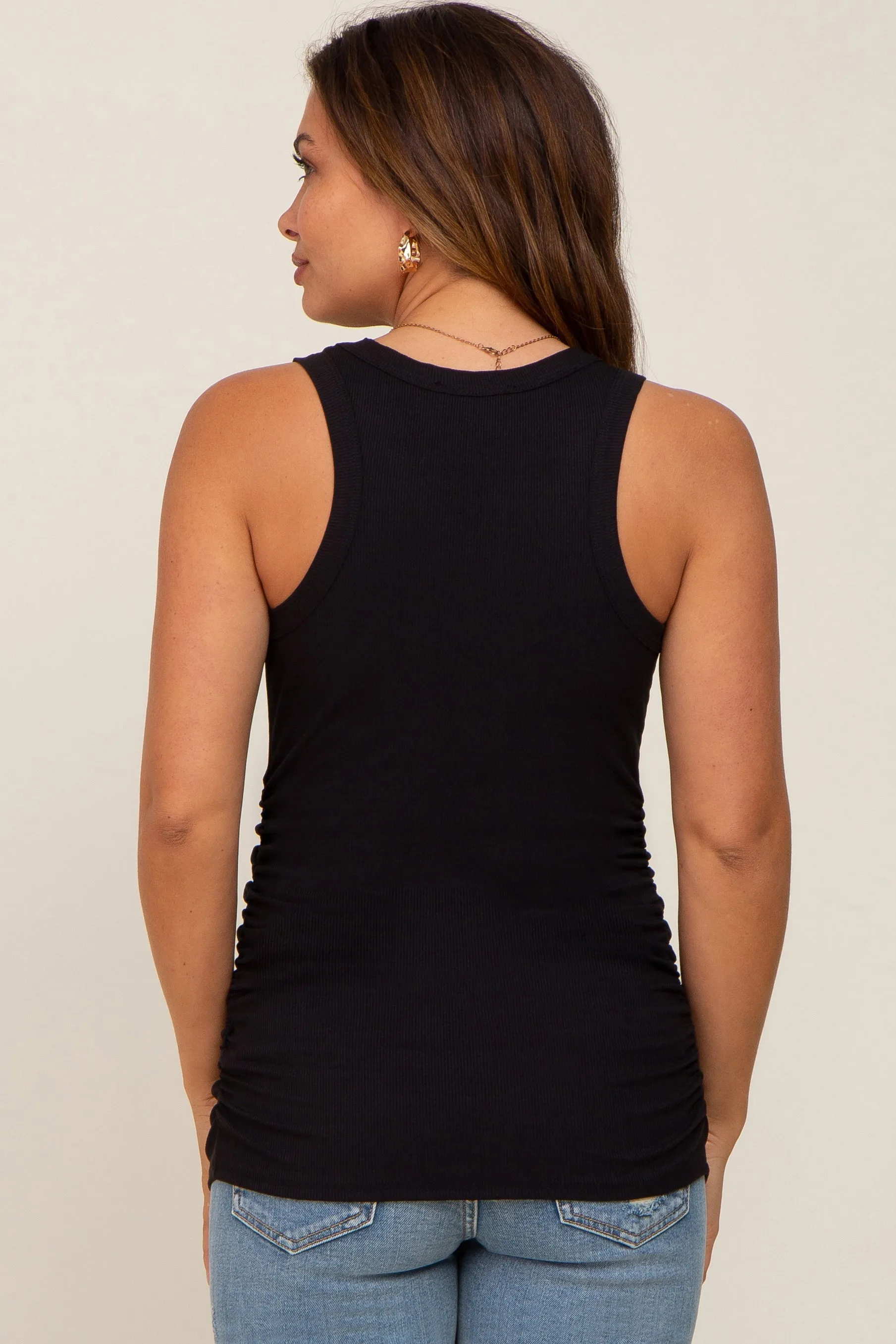 Black Ribbed Sleeveless Ruched Maternity Tank Top sold by Pinkblush product image thumbnail 3