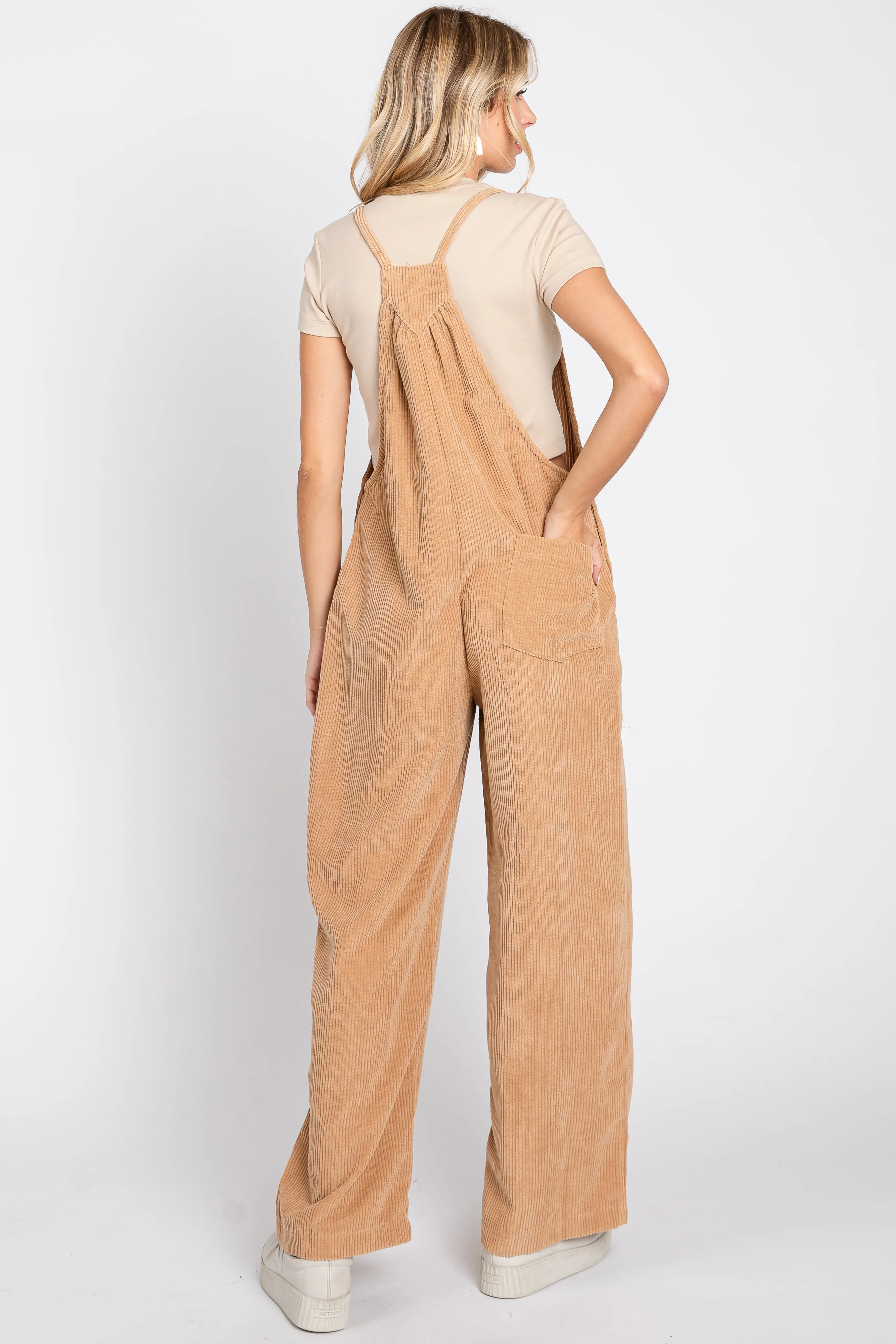 Camel Corduroy Wide Leg Overalls sold by Pinkblush product image thumbnail 3