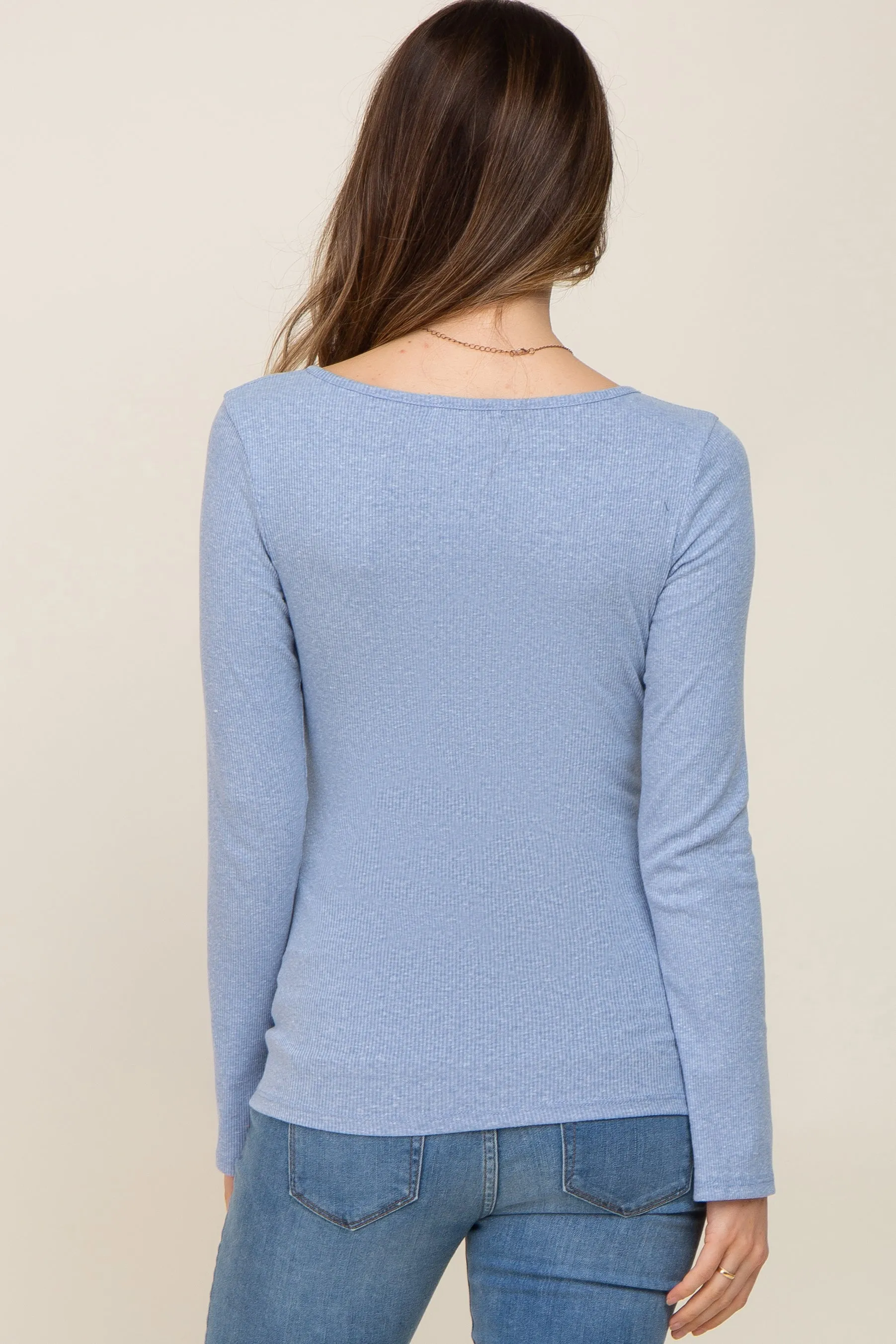 Blue Ribbed Long Sleeve Wrap Maternity Nursing Top sold by Pinkblush product image thumbnail 3