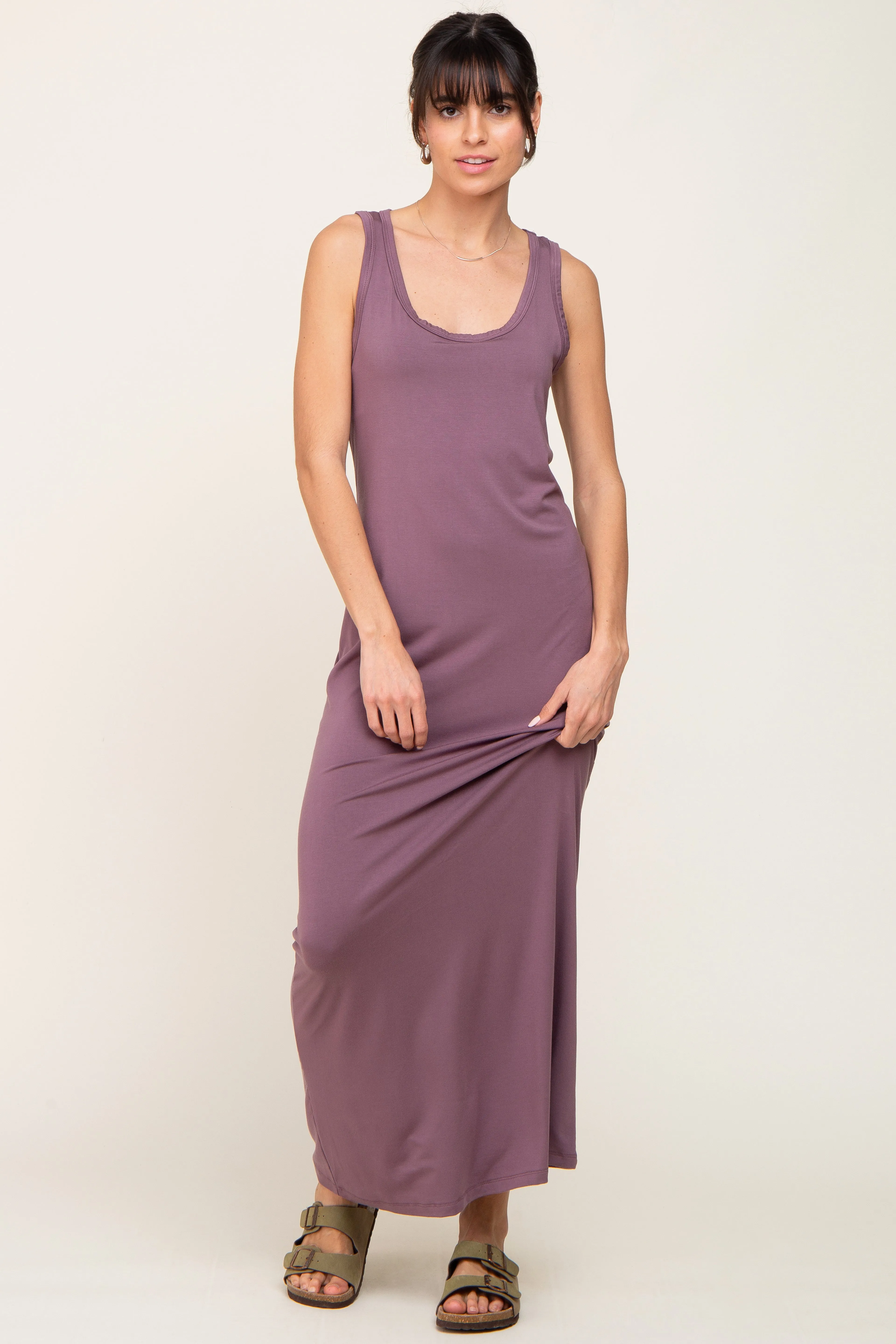 Mauve Basic Sleeveless Maternity Maxi Dress sold by Pinkblush product image thumbnail 4