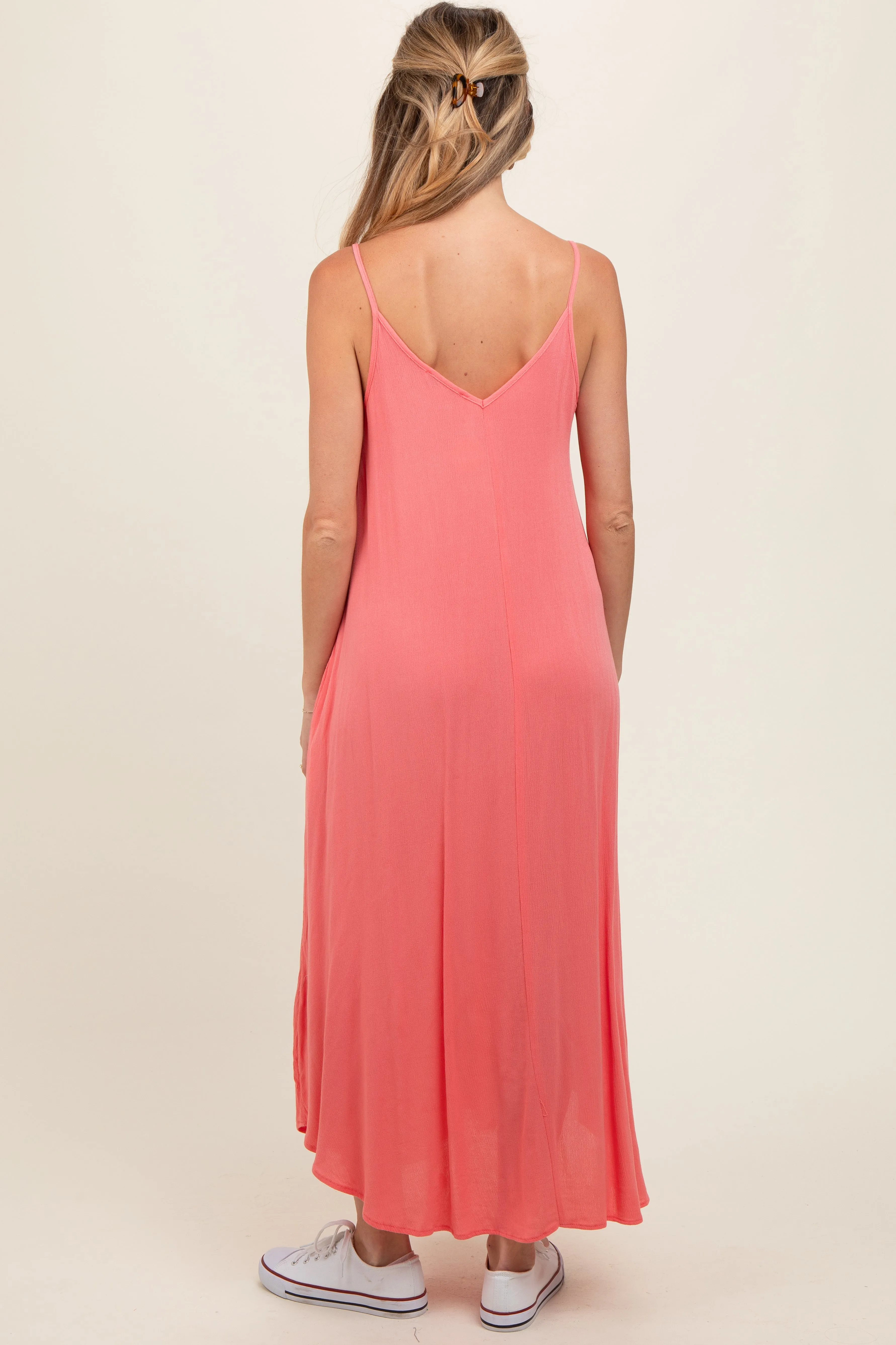 Coral Lightweight Sleeveless V-Neck Maternity Maxi Dress sold by Pinkblush product image thumbnail 4