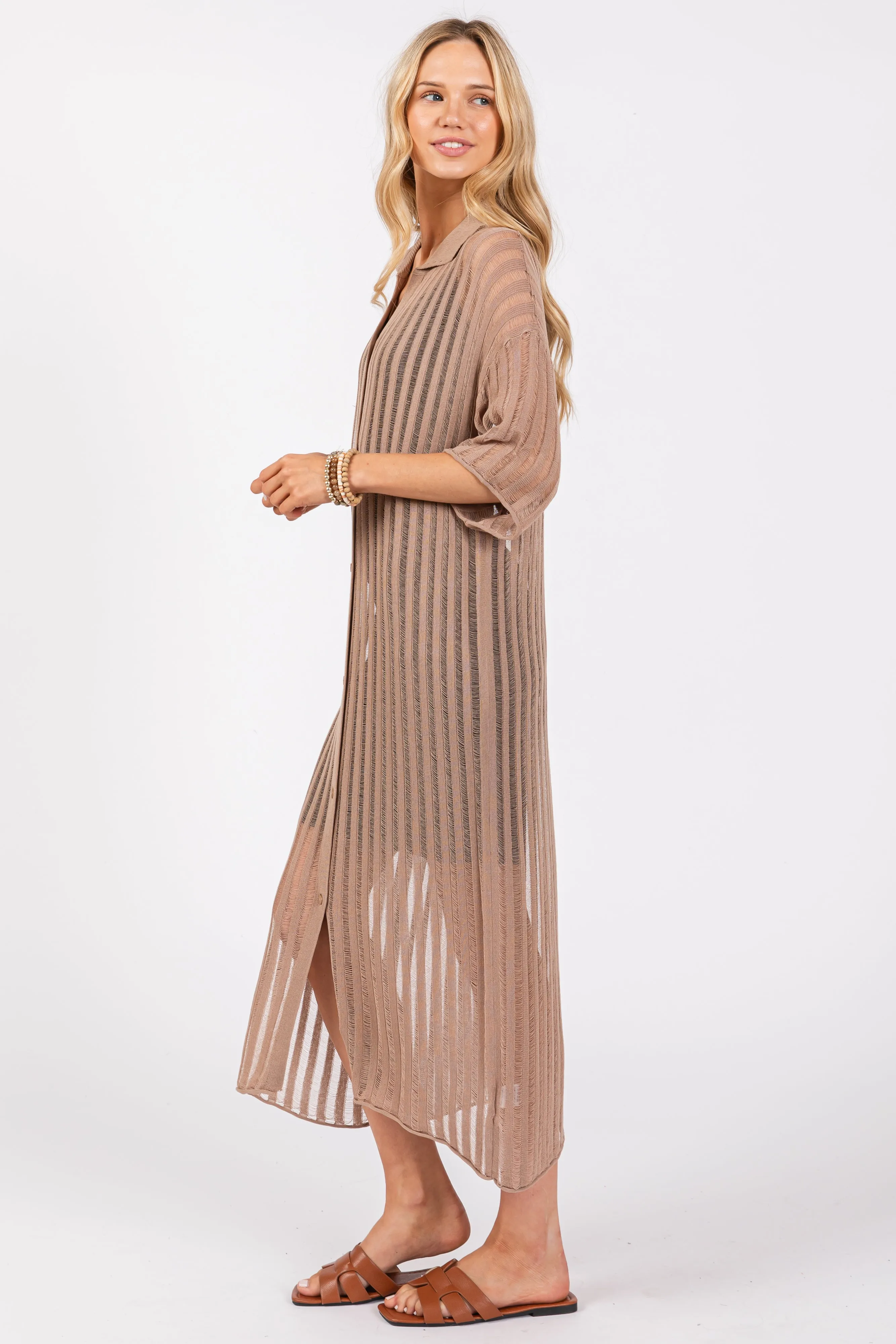 Taupe Distressed Collared Cover-Up sold by Pinkblush product image thumbnail 2