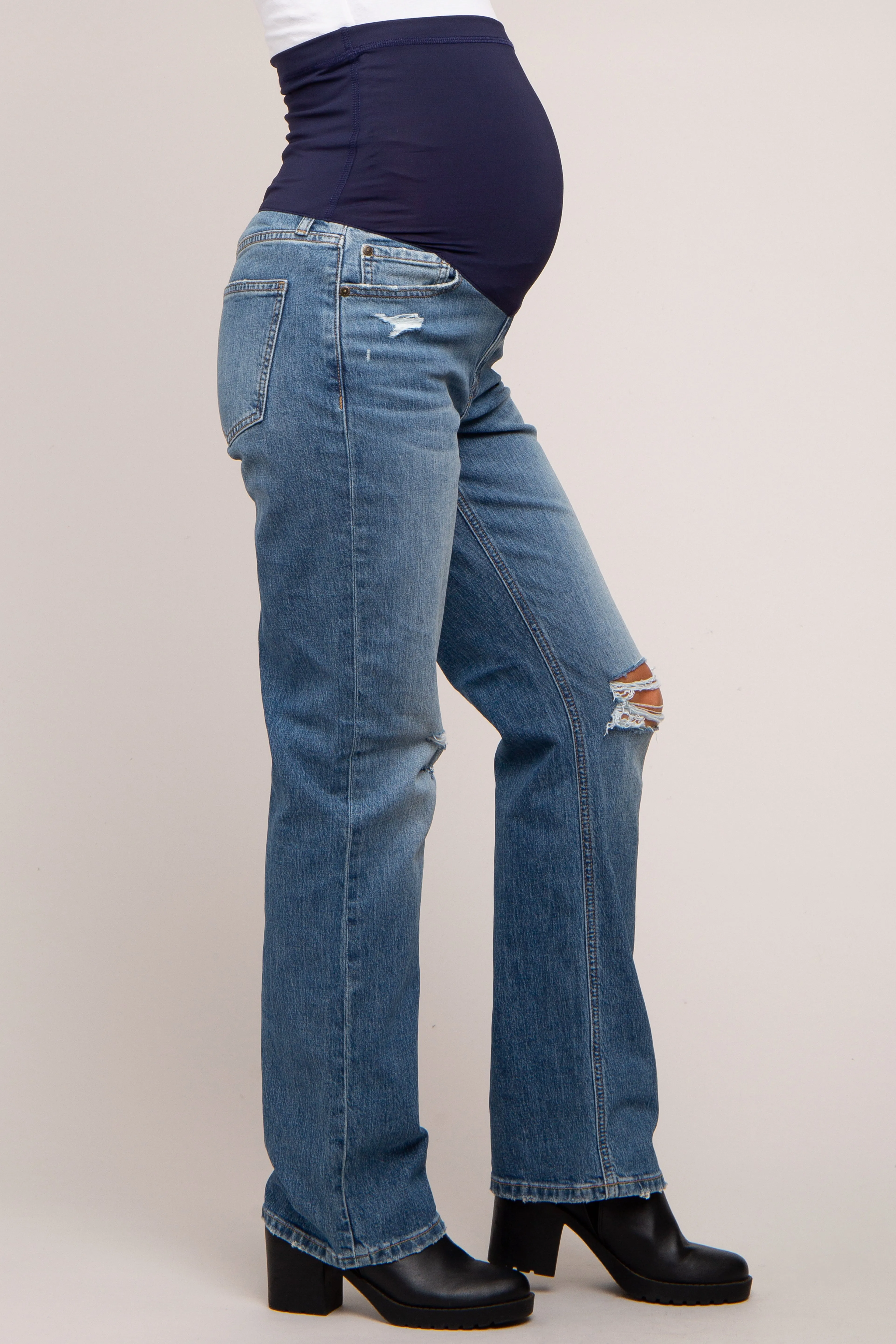 Blue Distressed Straight Leg Maternity Jeans sold by Pinkblush product image thumbnail 3