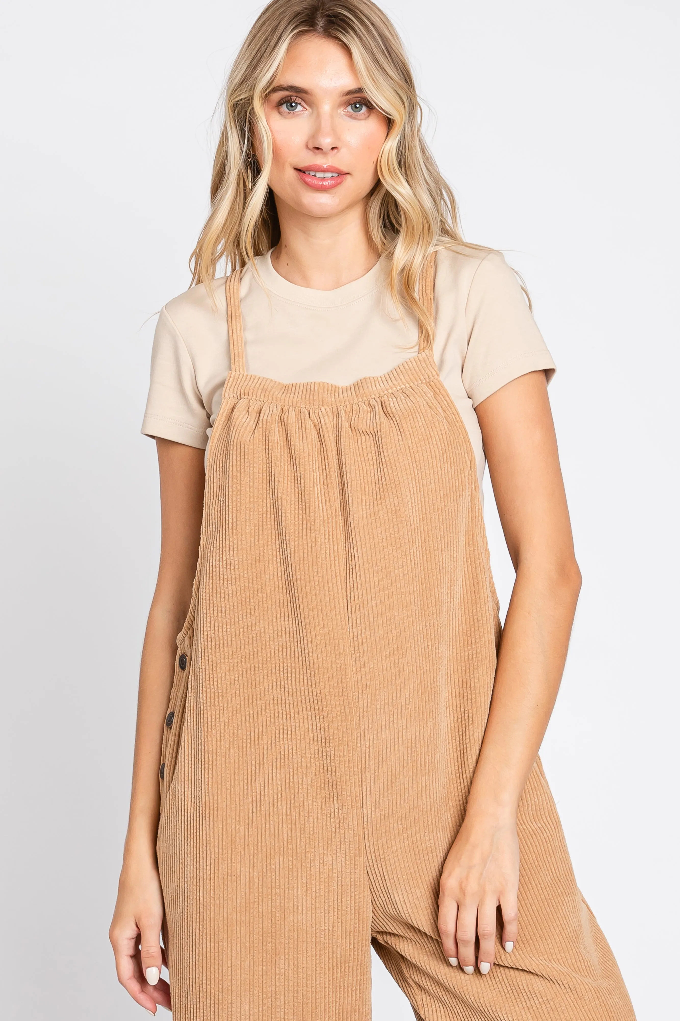 Camel Corduroy Wide Leg Overalls sold by Pinkblush product image thumbnail 4