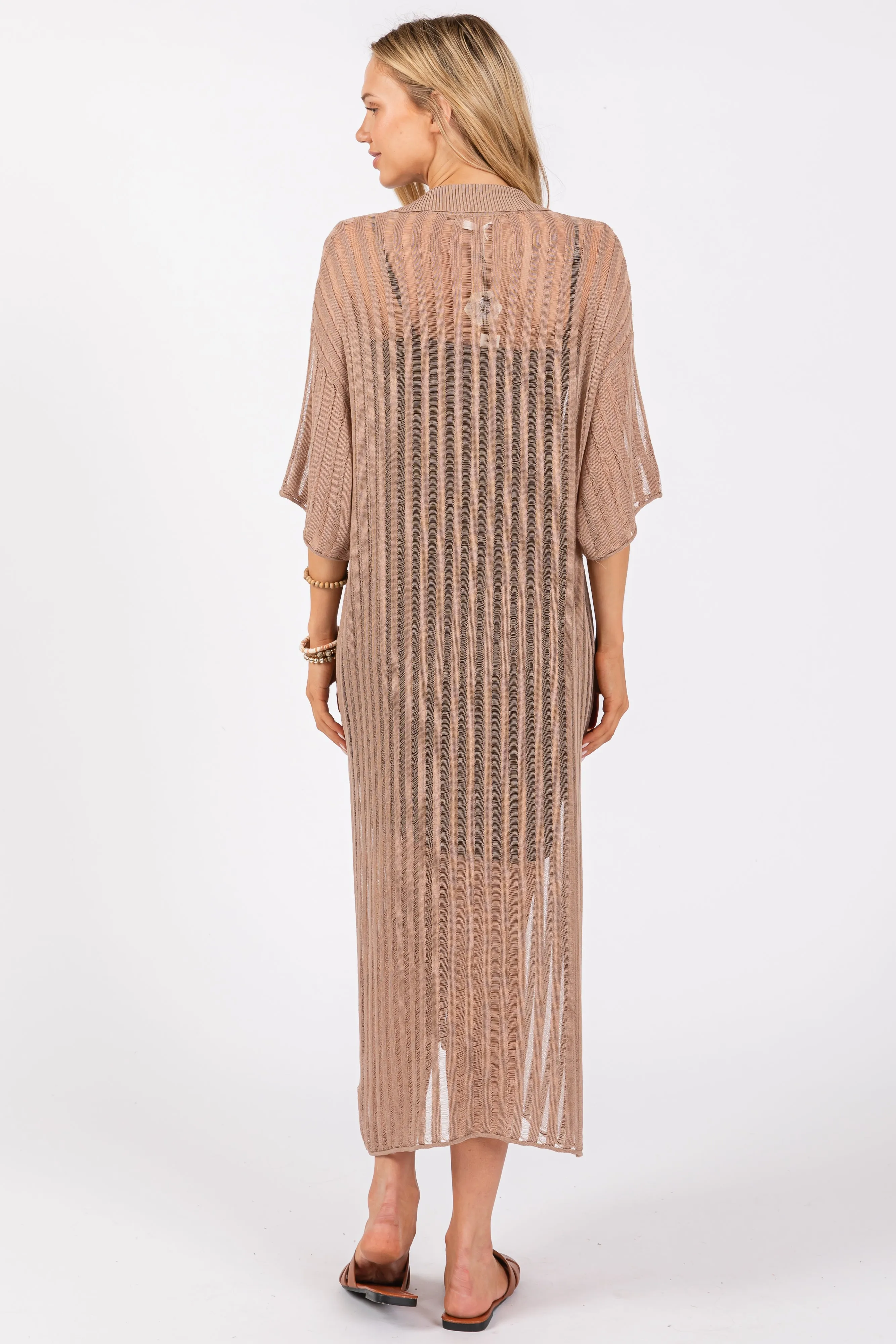 Taupe Distressed Collared Cover-Up sold by Pinkblush product image thumbnail 3