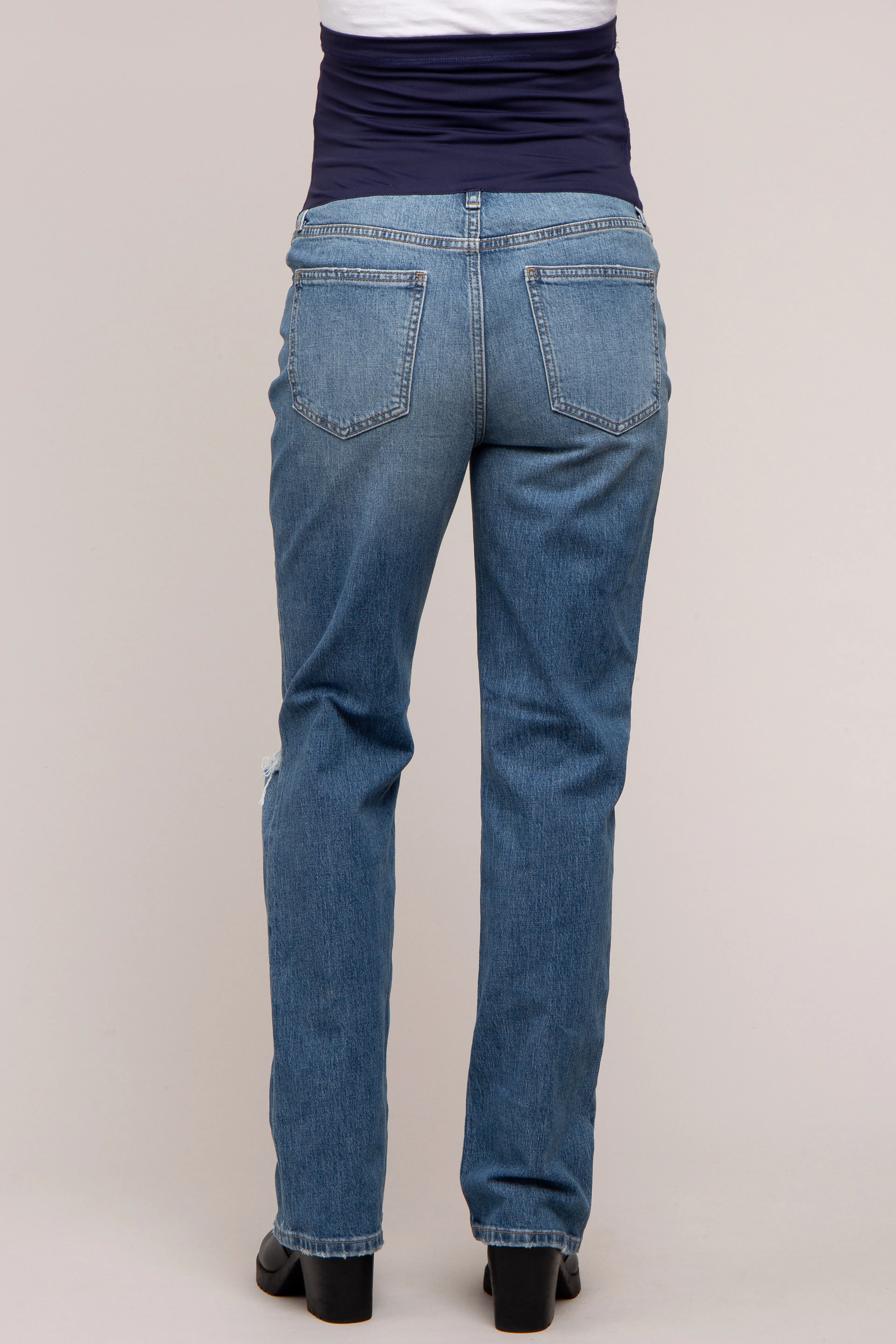 Blue Distressed Straight Leg Maternity Jeans sold by Pinkblush product image thumbnail 4