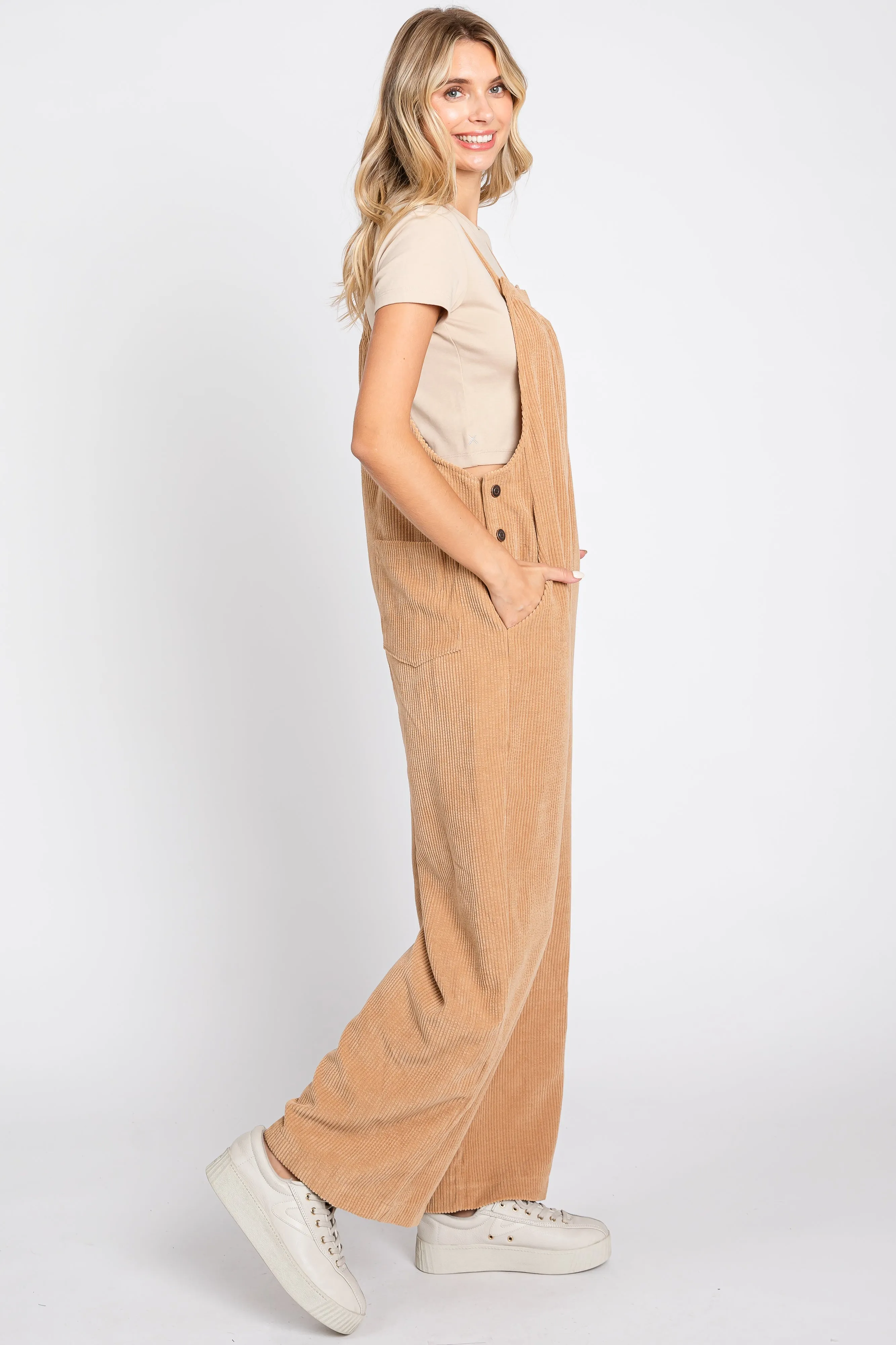 Camel Corduroy Wide Leg Overalls sold by Pinkblush product image thumbnail 2