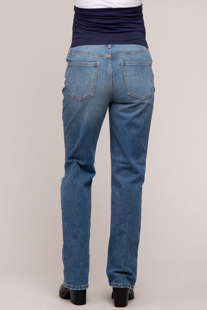 Blue Distressed Straight Leg Maternity Jeans sold by Pinkblush product image thumbnail 4