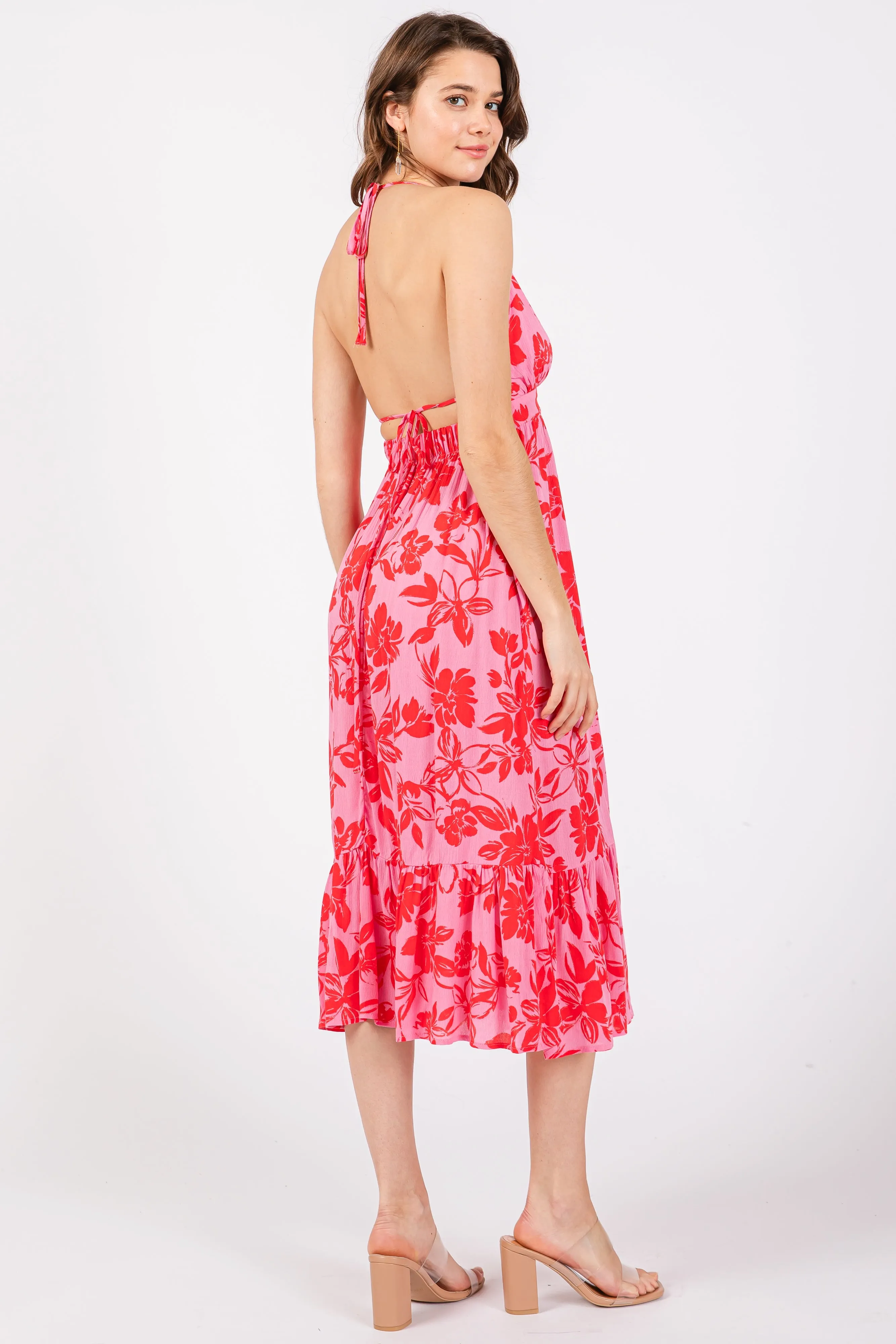 Pink Floral Print Halter Dress sold by Pinkblush product image thumbnail 3