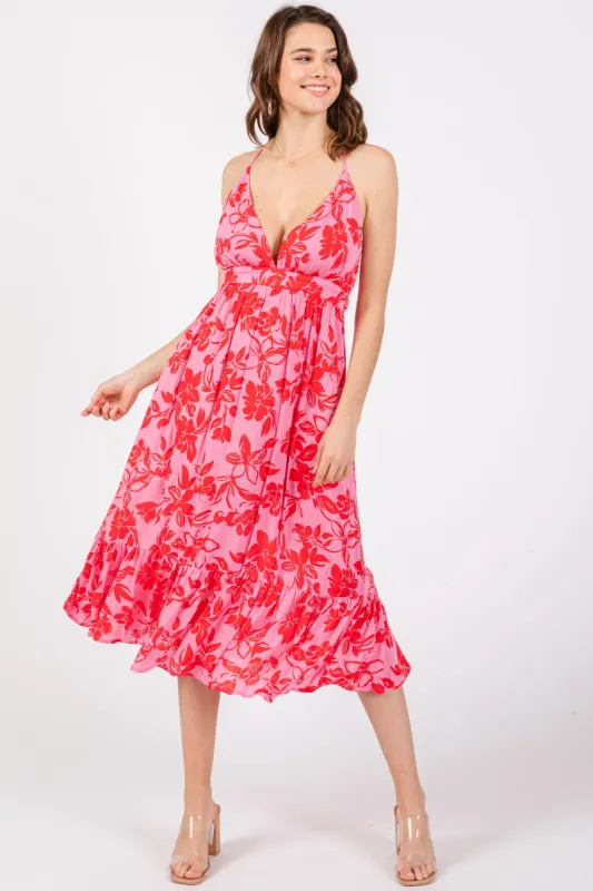 Pink Floral Print Halter Dress sold by Pinkblush