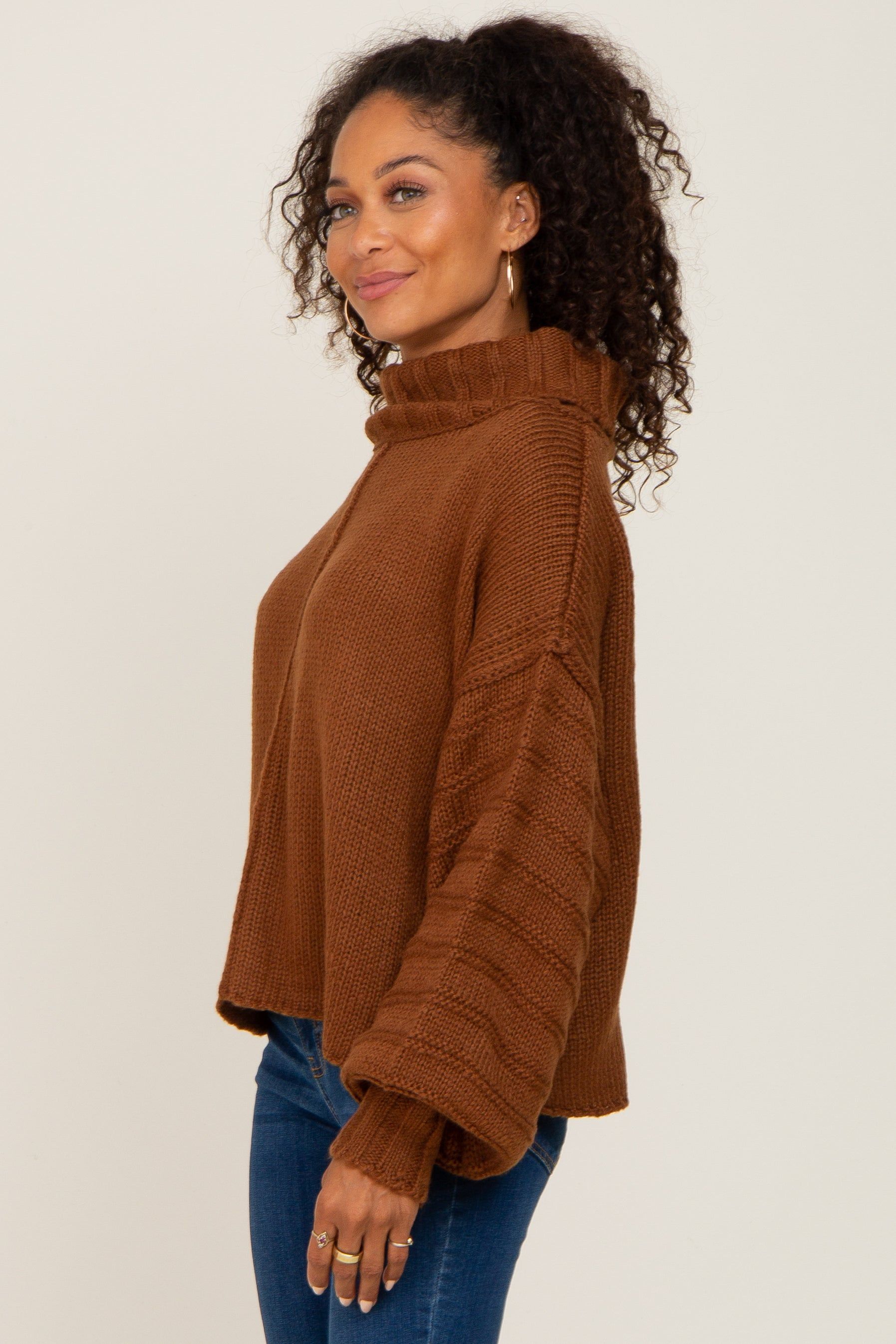 Mocha Turtle Neck Contrast Knit Sweater sold by Pinkblush product image thumbnail 2