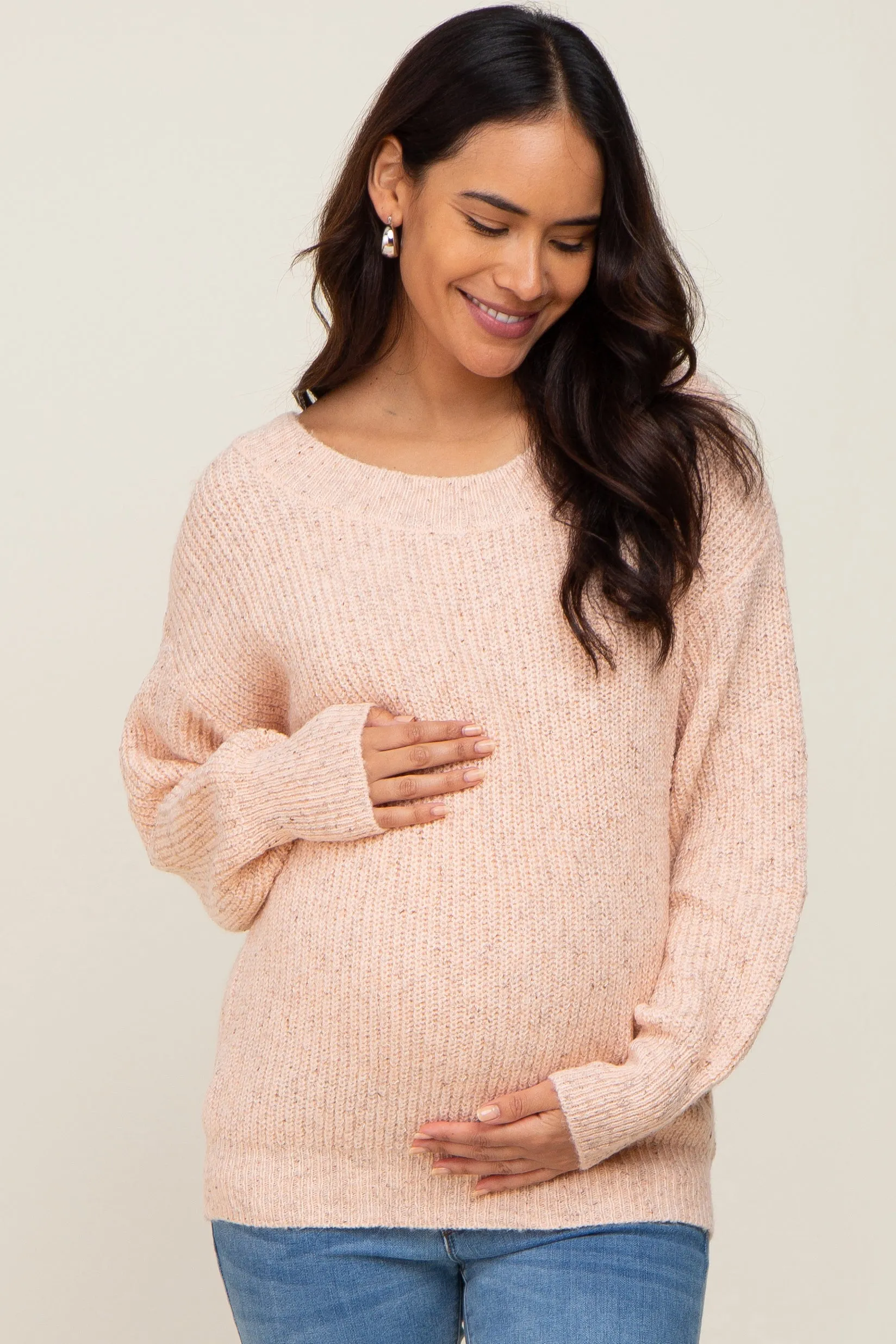 Pink Knit Cutout Back Maternity Sweater sold by Pinkblush