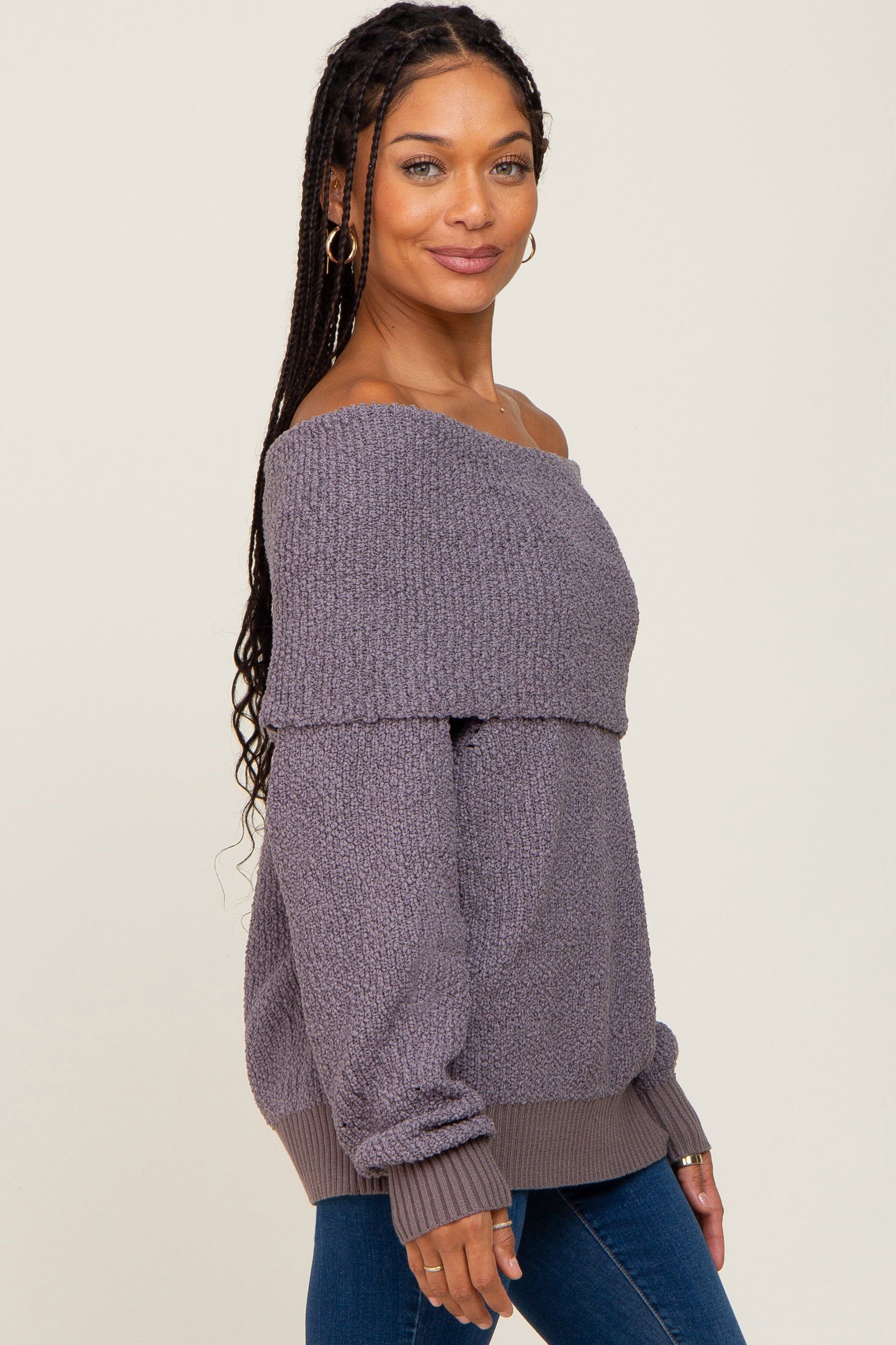 Charcoal Foldover Off Shoulder Sweater sold by Pinkblush product image thumbnail 2