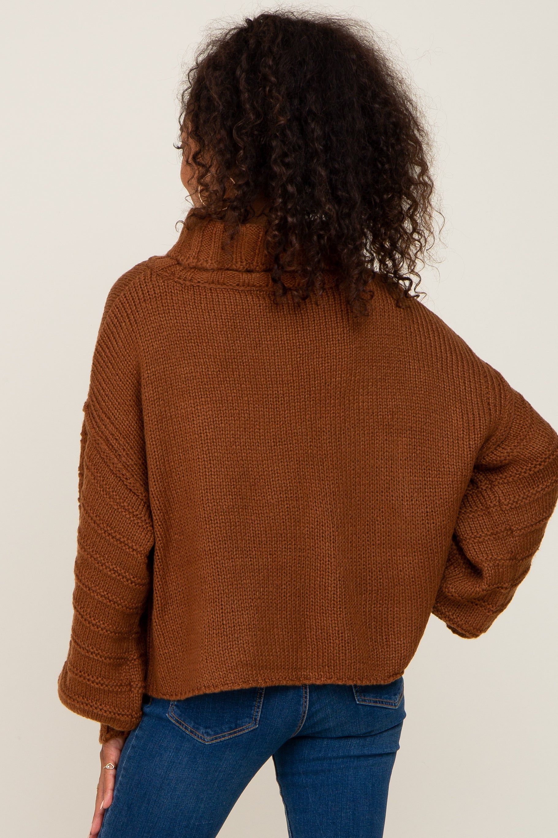 Mocha Turtle Neck Contrast Knit Sweater sold by Pinkblush product image thumbnail 3