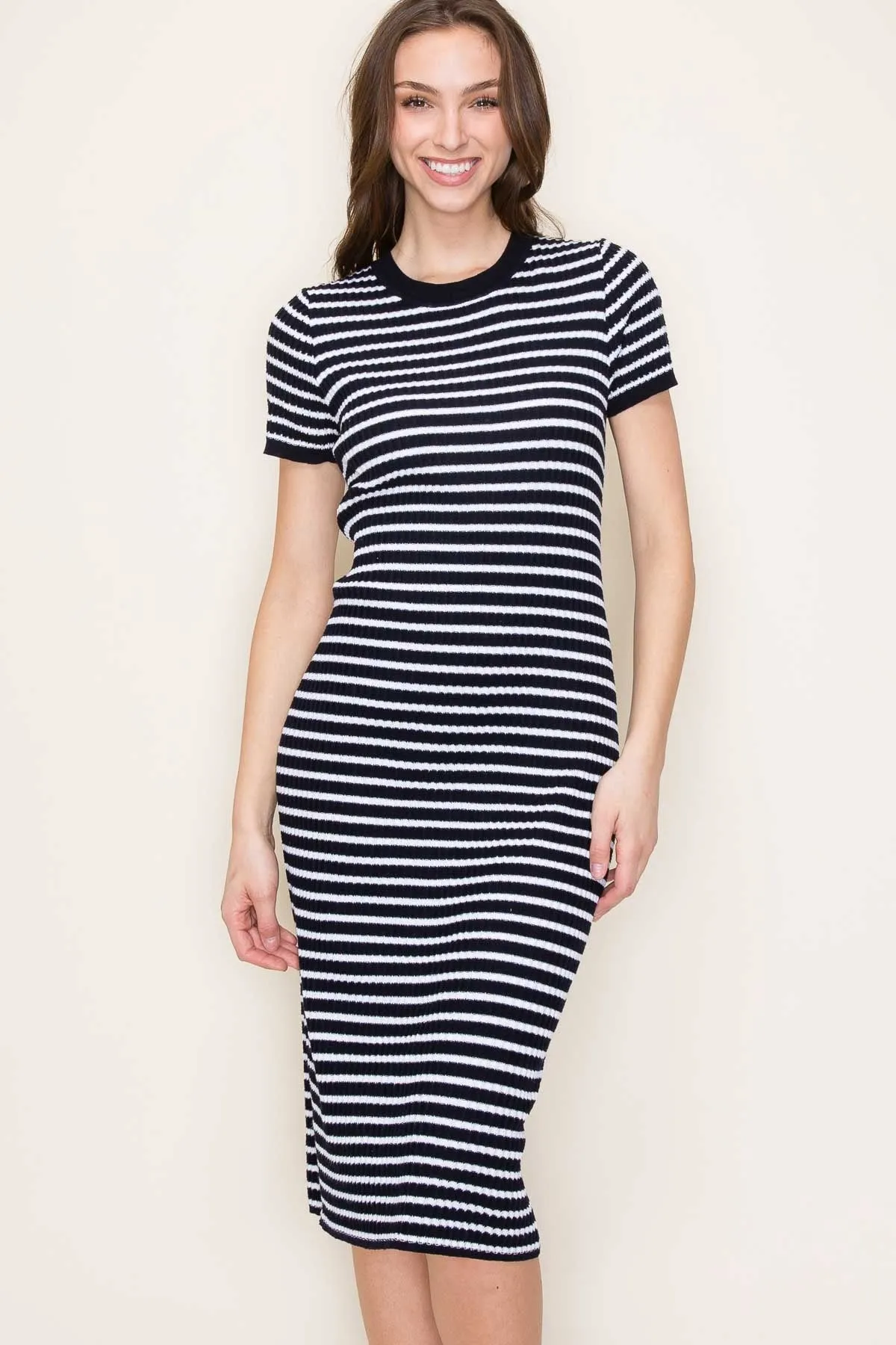 Navy Striped Knit Midi Dress sold by Pinkblush product image thumbnail 2