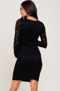 Black Lace V-Neck Maternity Fitted Dress sold by Pinkblush