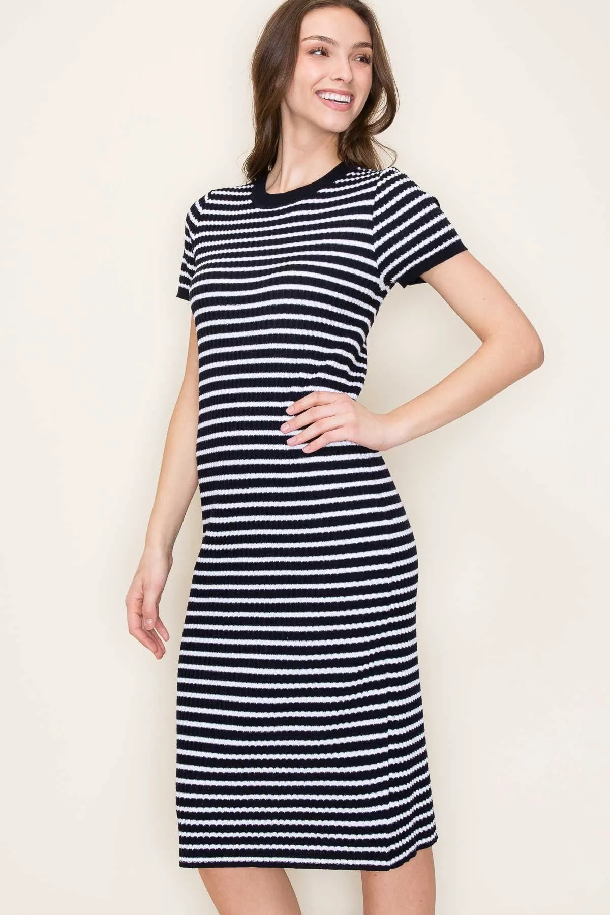 Navy Striped Knit Midi Dress sold by Pinkblush product image thumbnail 3