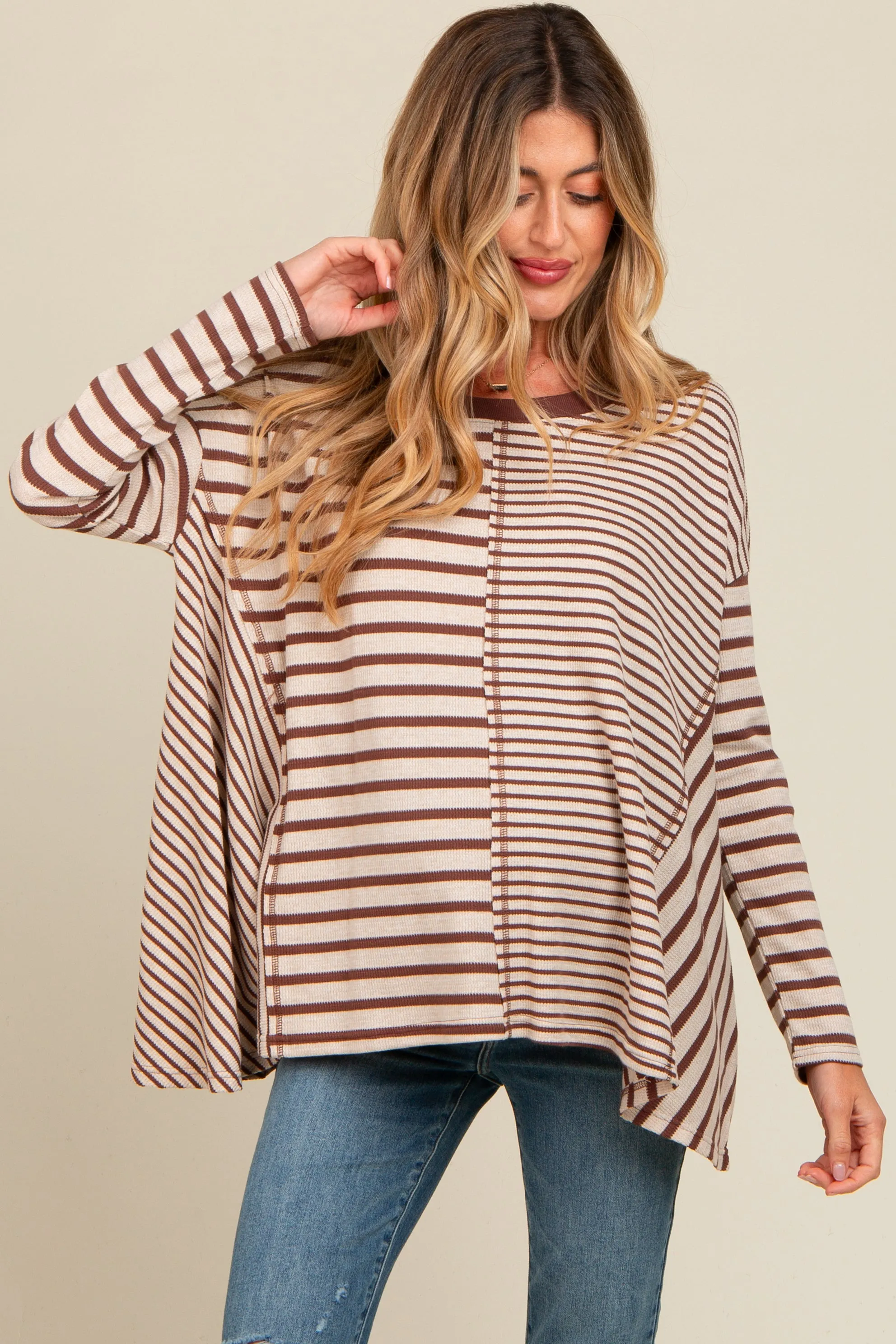 Brown Mixed Stripe Trapeze Maternity Top sold by Pinkblush product image thumbnail 2