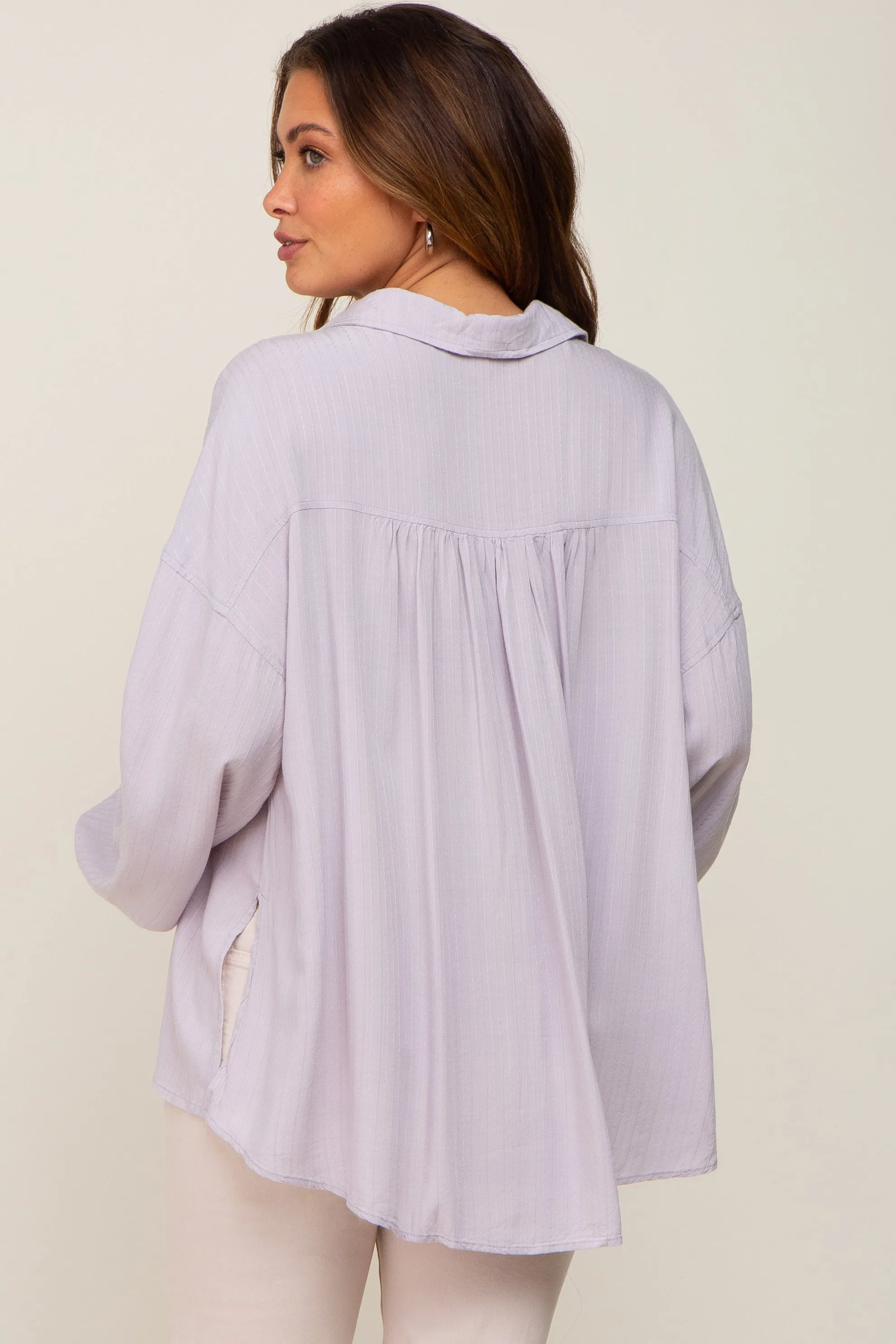 Lavender Lightweight Striped Textured Collared Maternity Top sold by Pinkblush product image thumbnail 3