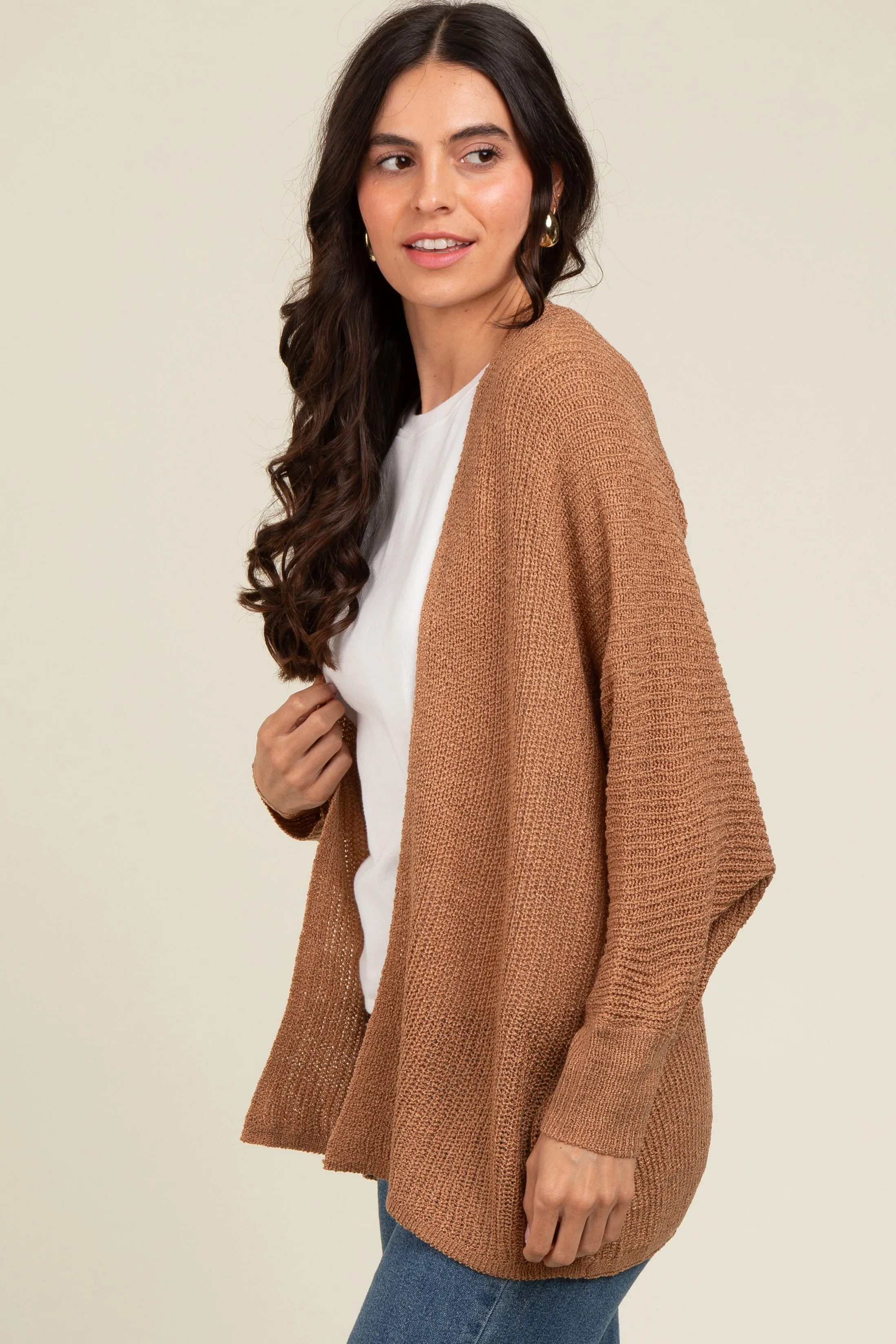 Camel Knit Open Front Cardigan sold by Pinkblush product image thumbnail 2