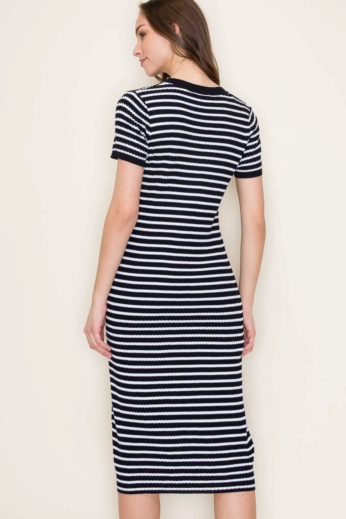 Navy Striped Knit Midi Dress sold by Pinkblush product image thumbnail 4