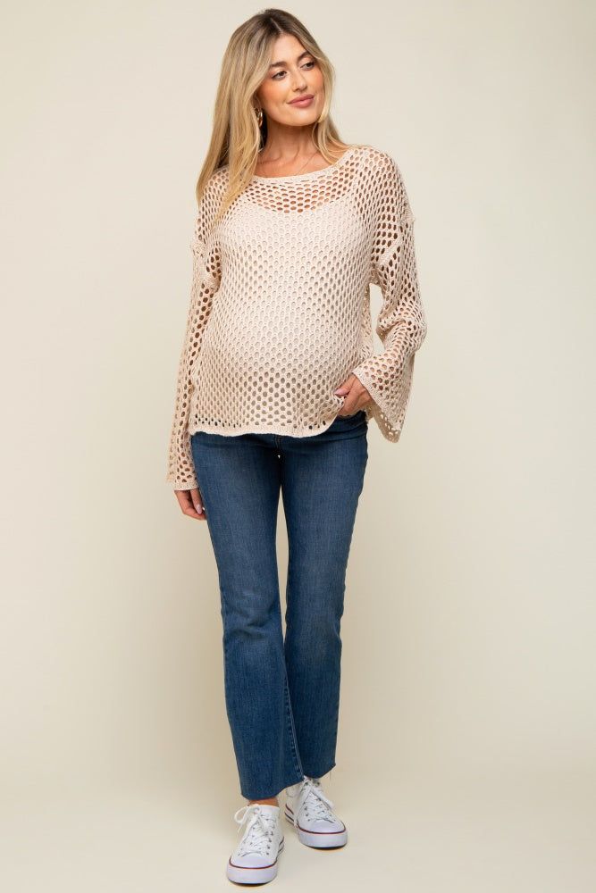 Beige Open Knit Bell Sleeve Maternity Sweater sold by Pinkblush product image thumbnail 4