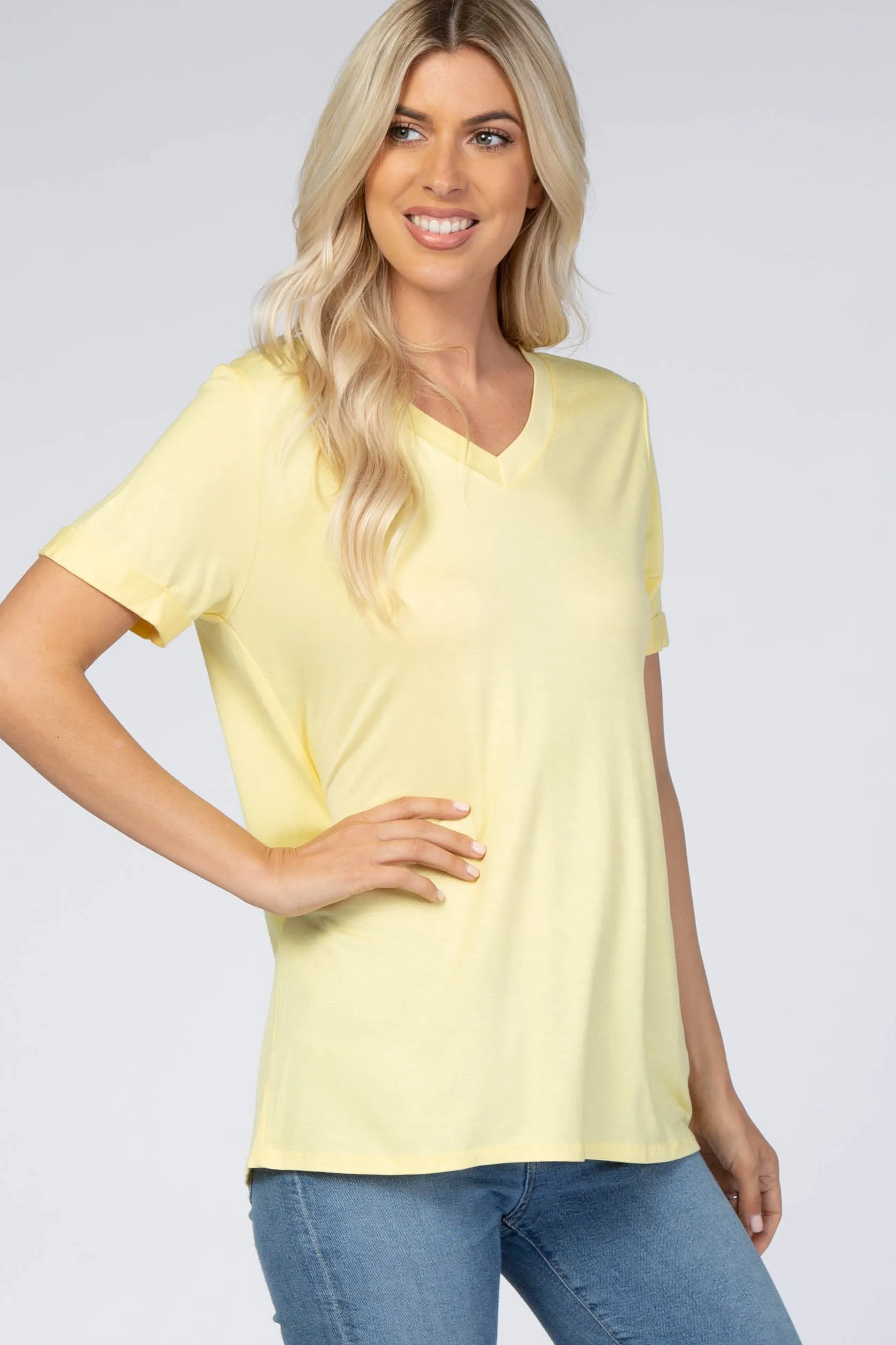 Yellow V-Neck Cuff Sleeve Top sold by Pinkblush product image thumbnail 2