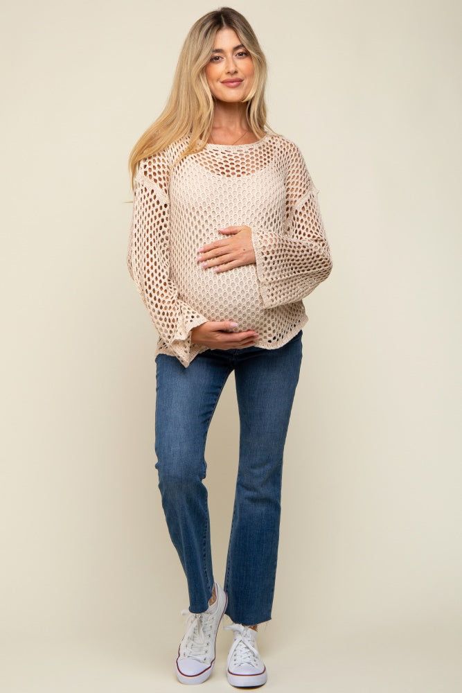 Beige Open Knit Bell Sleeve Maternity Sweater sold by Pinkblush product image thumbnail 5