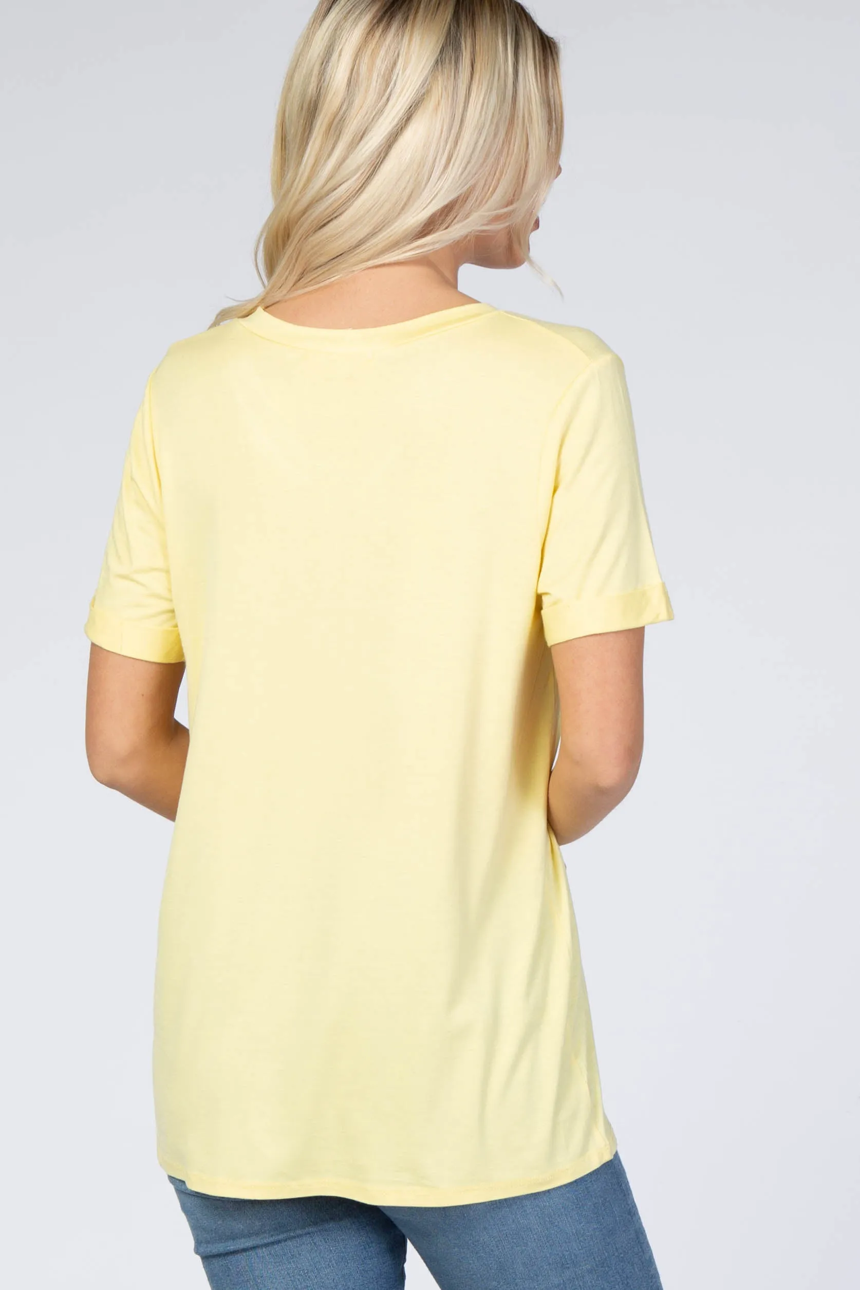 Yellow V-Neck Cuff Sleeve Top sold by Pinkblush product image thumbnail 3