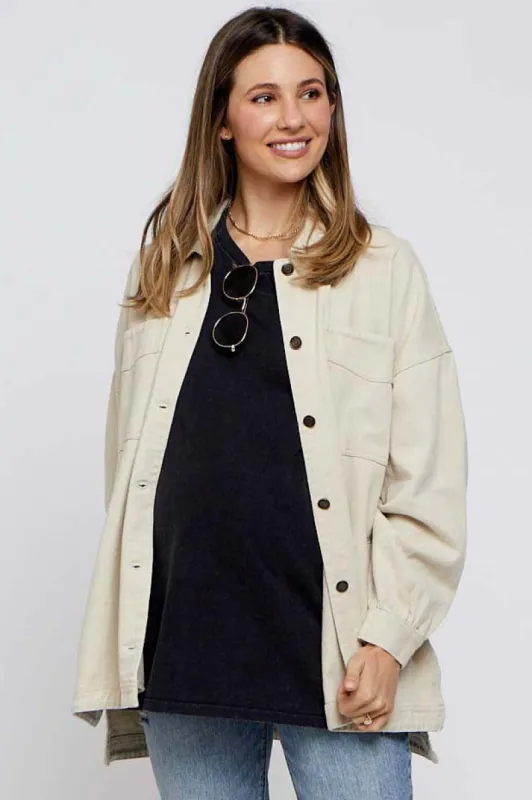Beige Denim Button Down Button Down Maternity Jacket sold by Pinkblush