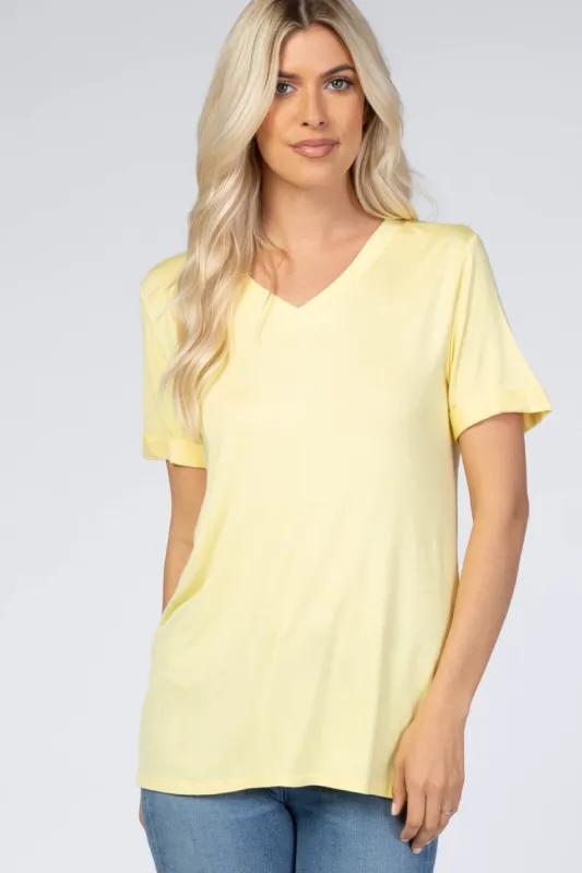 Yellow V-Neck Cuff Sleeve Top sold by Pinkblush
