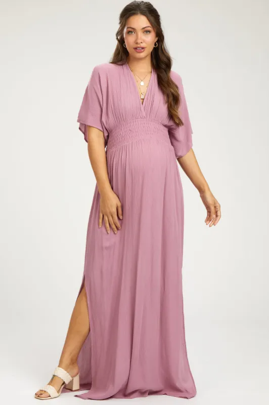 Mauve Lightweight Deep V-Neck Maternity Maxi Dress sold by Pinkblush
