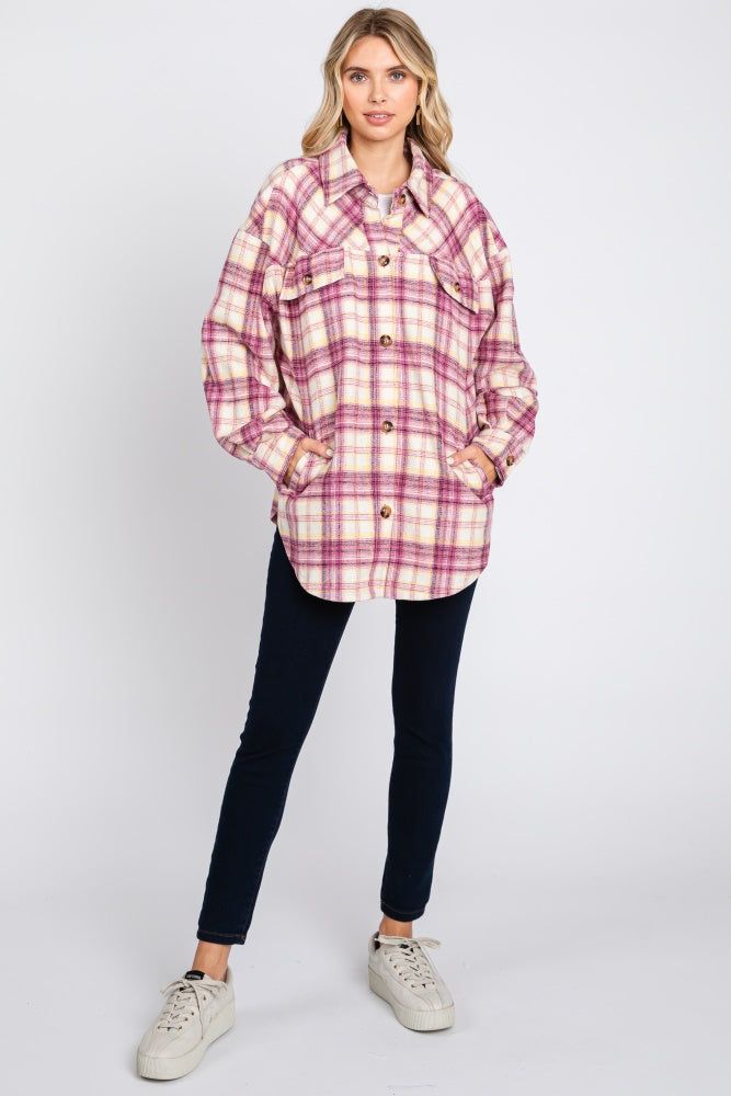 Magenta Flannel Plaid Button Up Shacket sold by Pinkblush product image thumbnail 4