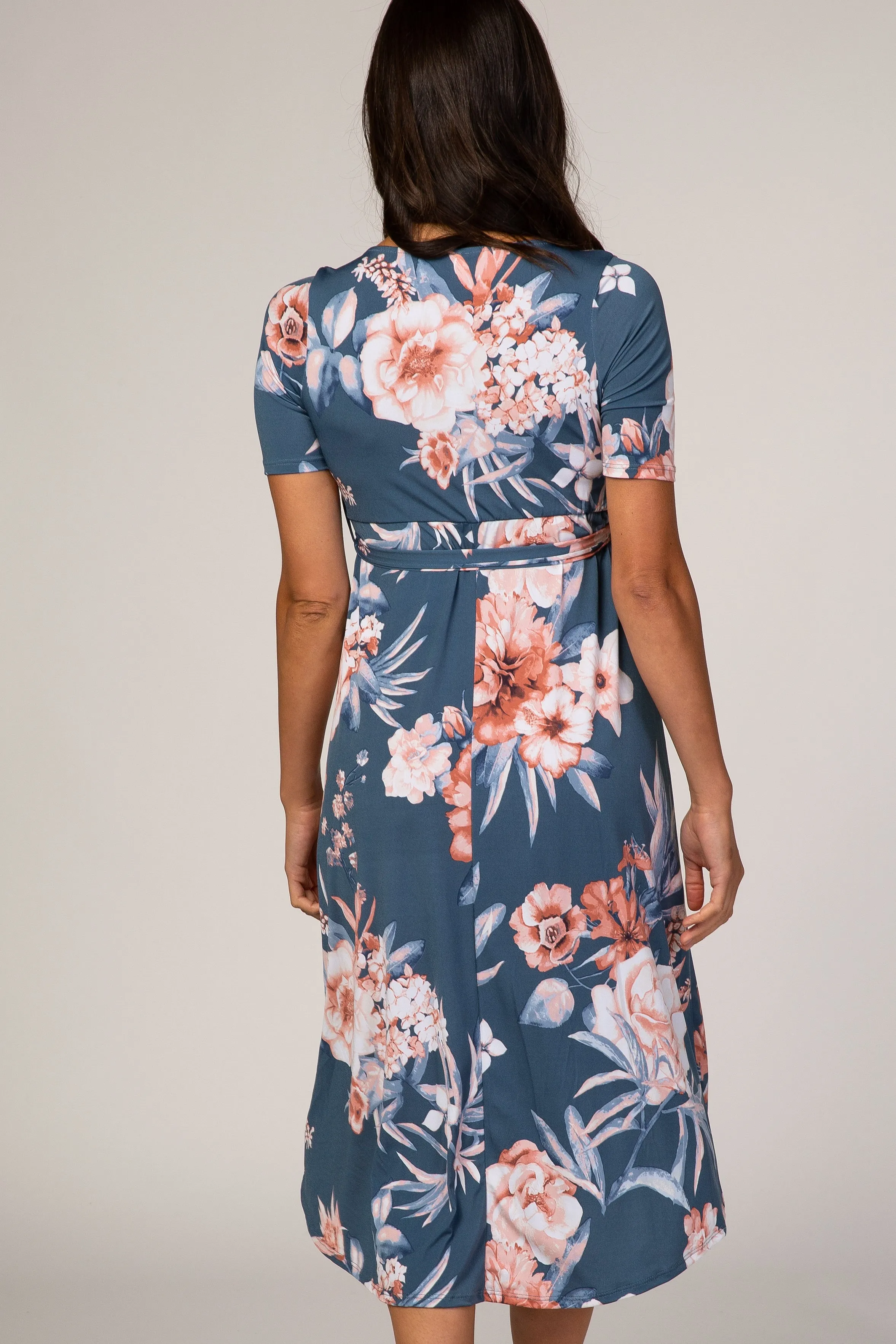 Blue Floral Draped Hi-Low Dress sold by Pinkblush product image thumbnail 4