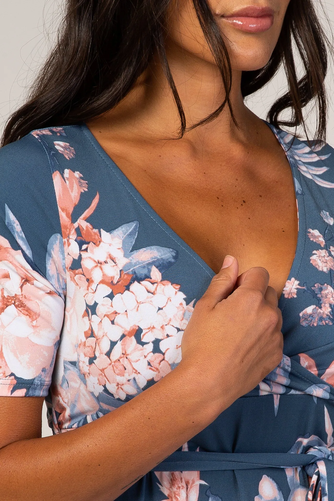 Blue Floral Draped Hi-Low Dress sold by Pinkblush product image thumbnail 5