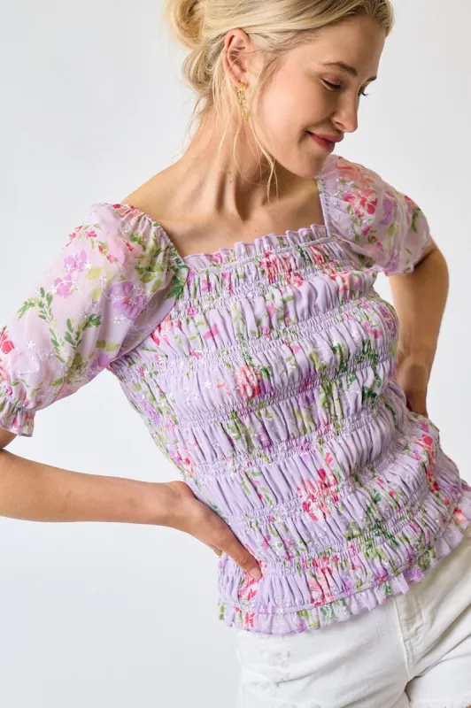 Lavender Squared Neck Smocked Body Blouse sold by Pinkblush