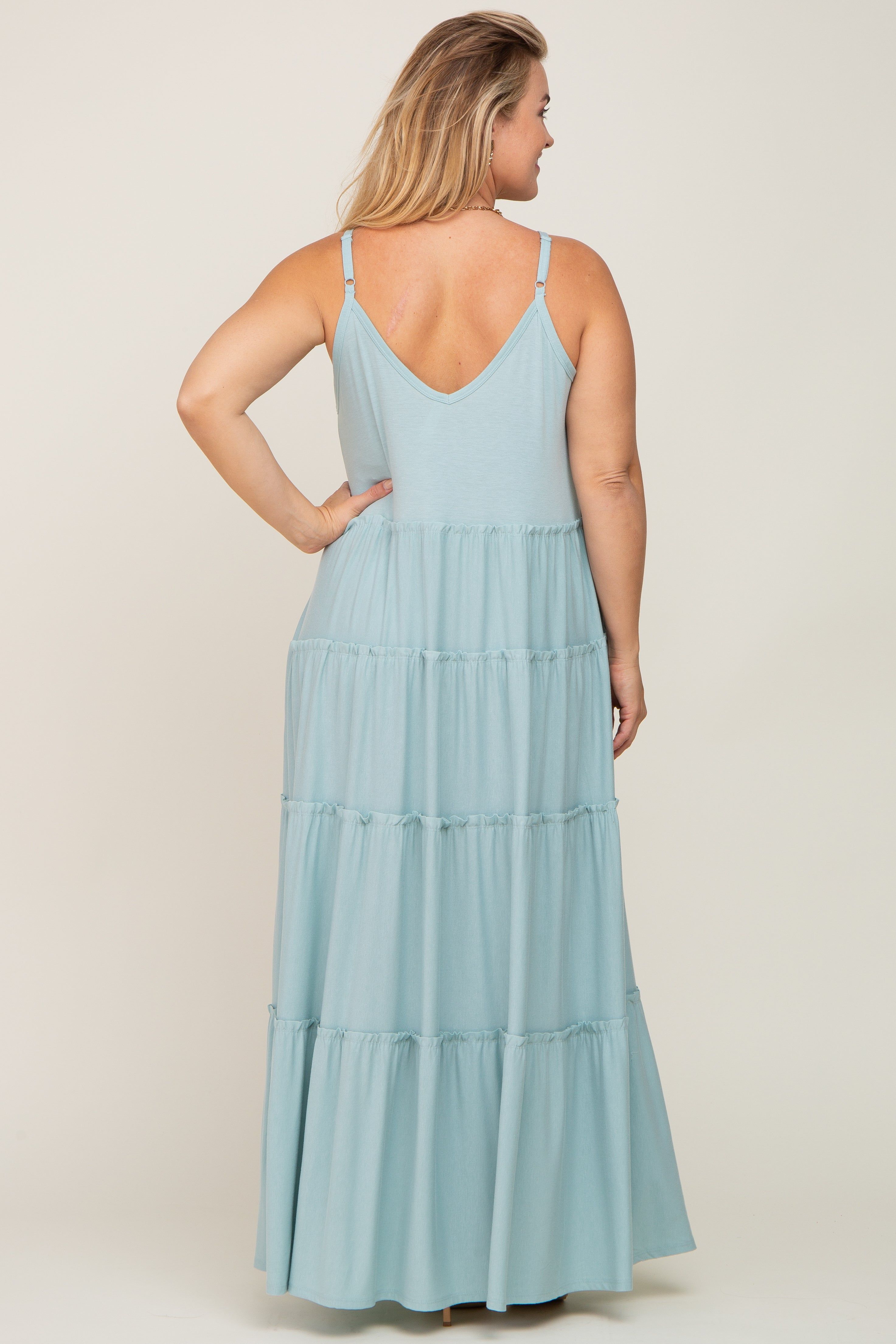 Mint Green Tiered Sleeveless Maternity Plus Maxi Dress sold by Pinkblush product image thumbnail 3