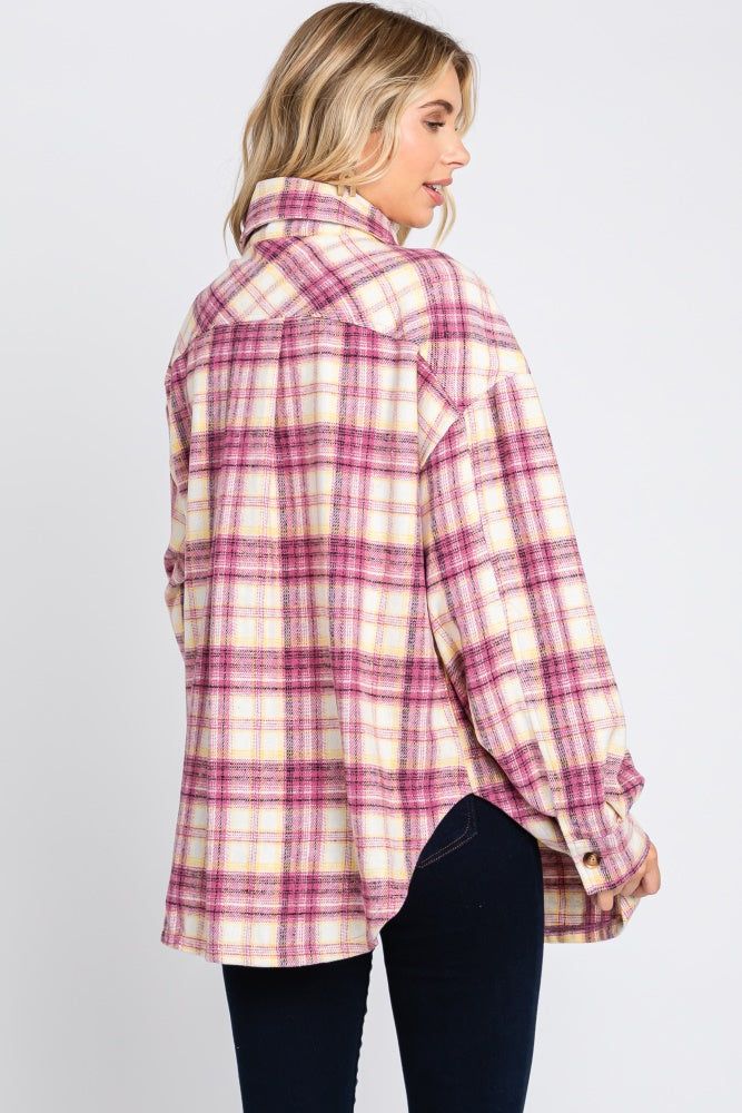 Magenta Flannel Plaid Button Up Shacket sold by Pinkblush product image thumbnail 3