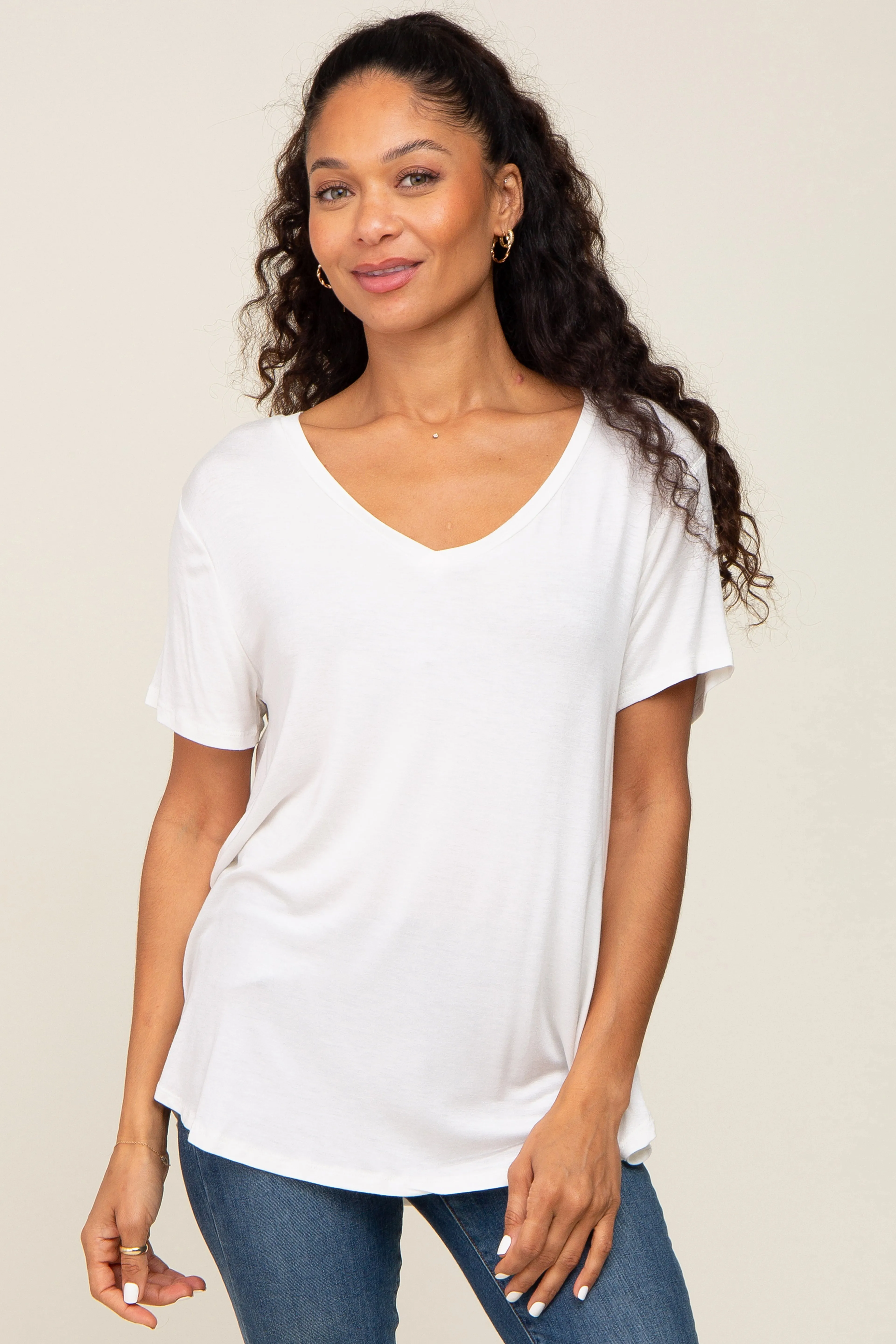 White V-Neck Maternity Tee sold by Pinkblush product image thumbnail 4