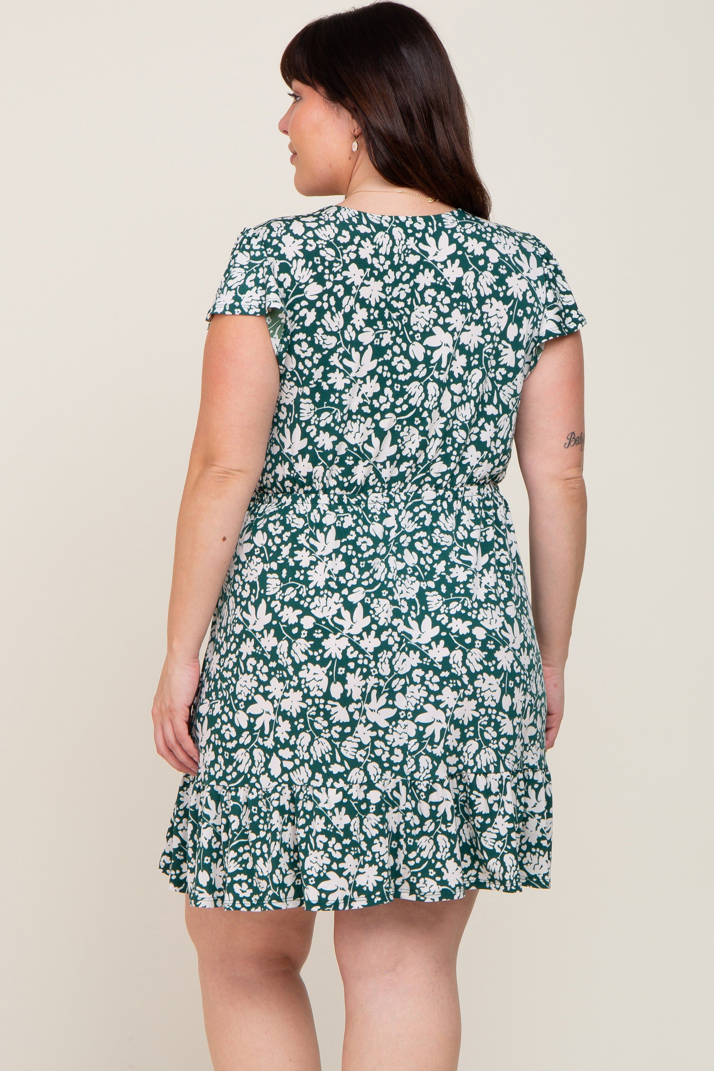 Teal Floral Wrap Front Flutter Sleeve Plus Dress sold by Pinkblush product image thumbnail 3