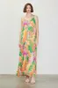 Green Multicolor Leaf Print Pleated Maternity Maxi Dress sold by Pinkblush