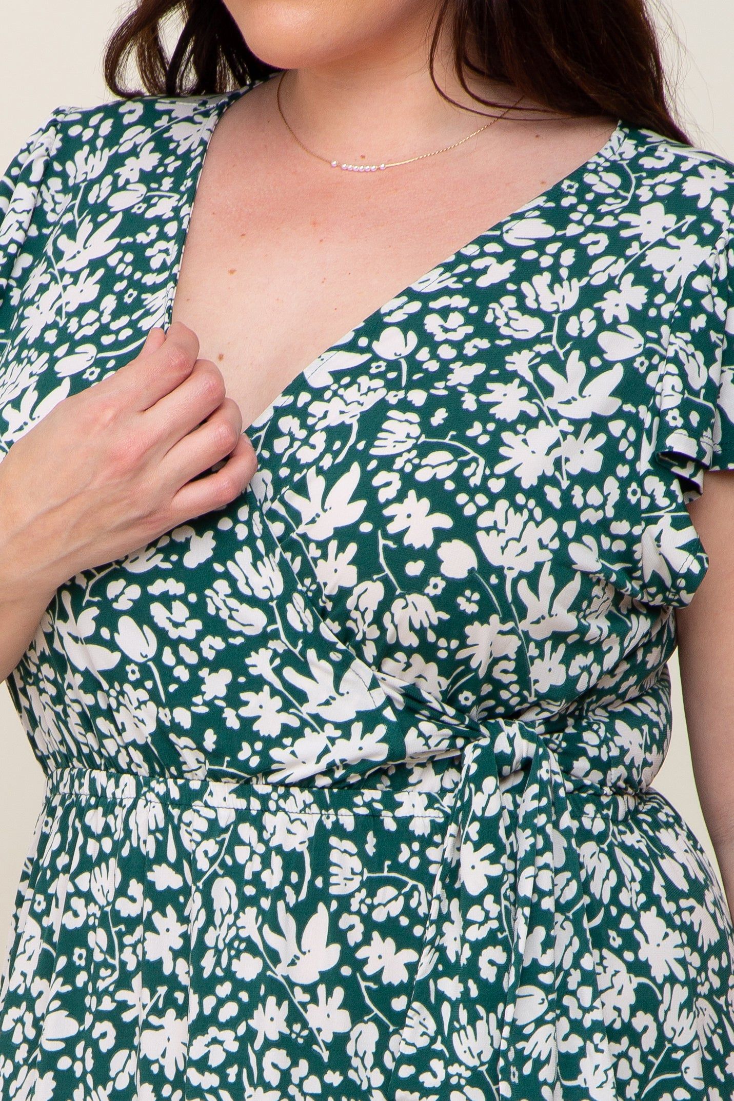 Teal Floral Wrap Front Flutter Sleeve Plus Dress sold by Pinkblush product image thumbnail 4