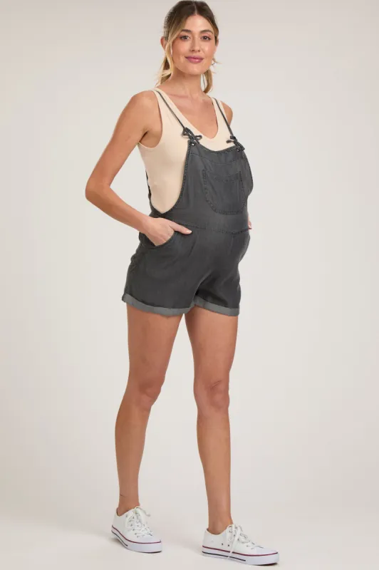 Charcoal Front Pocket Maternity Short Overalls sold by Pinkblush