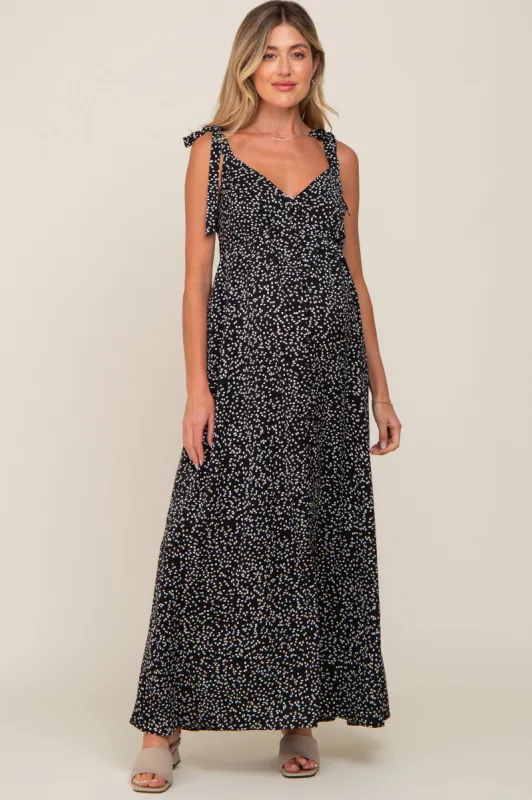 Black Button Front Tie Shoulder Maternity Maxi Dress sold by Pinkblush